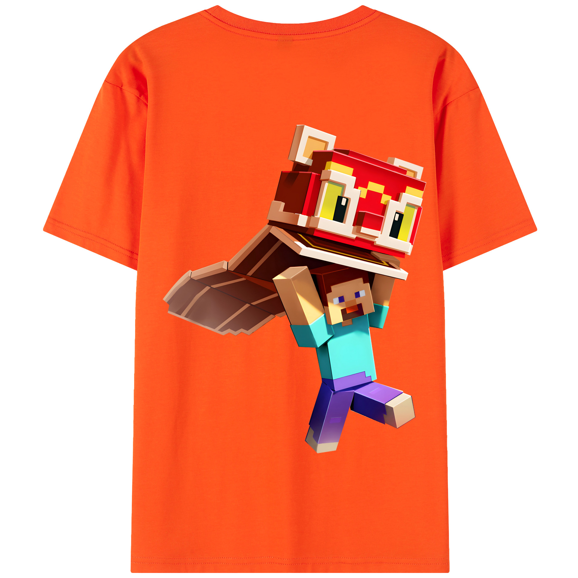 （画像用） マインクラフト ブロックの世界 Minecraft MC Block world 綿100％半袖Tシャツ（背面プリント）