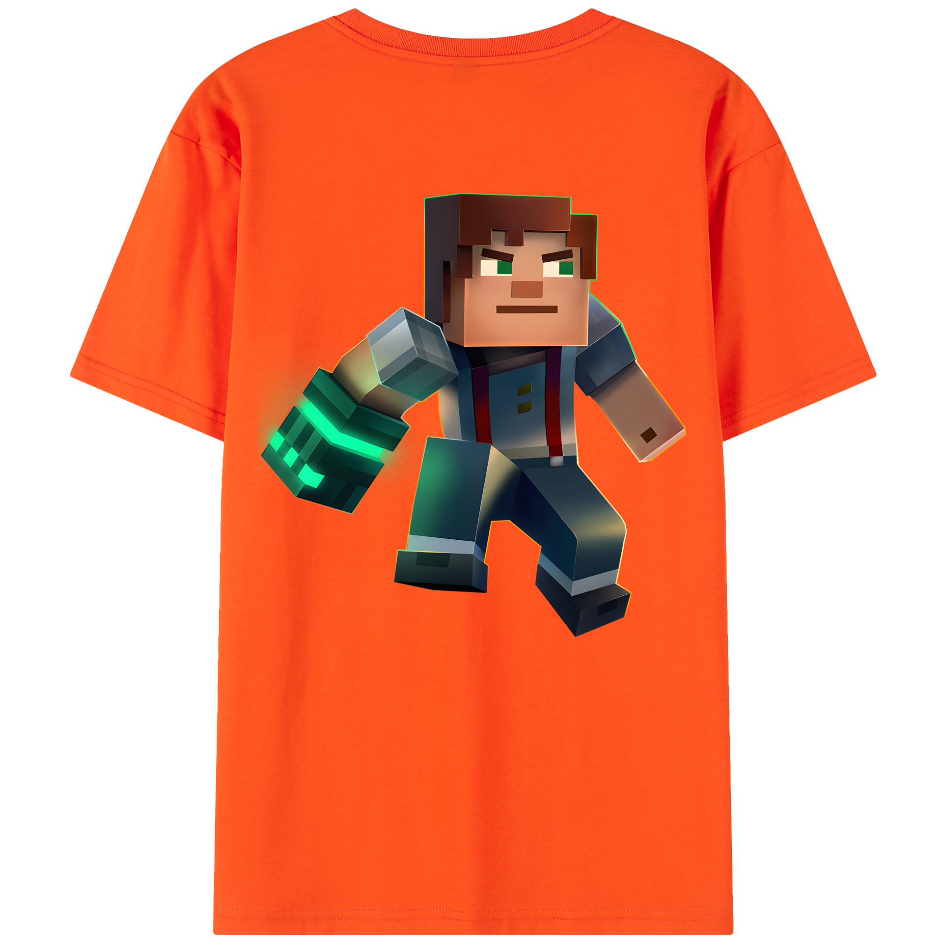 （画像用） マインクラフト ブロックの世界 Minecraft MC Block world 綿100％半袖Tシャツ（背面プリント）