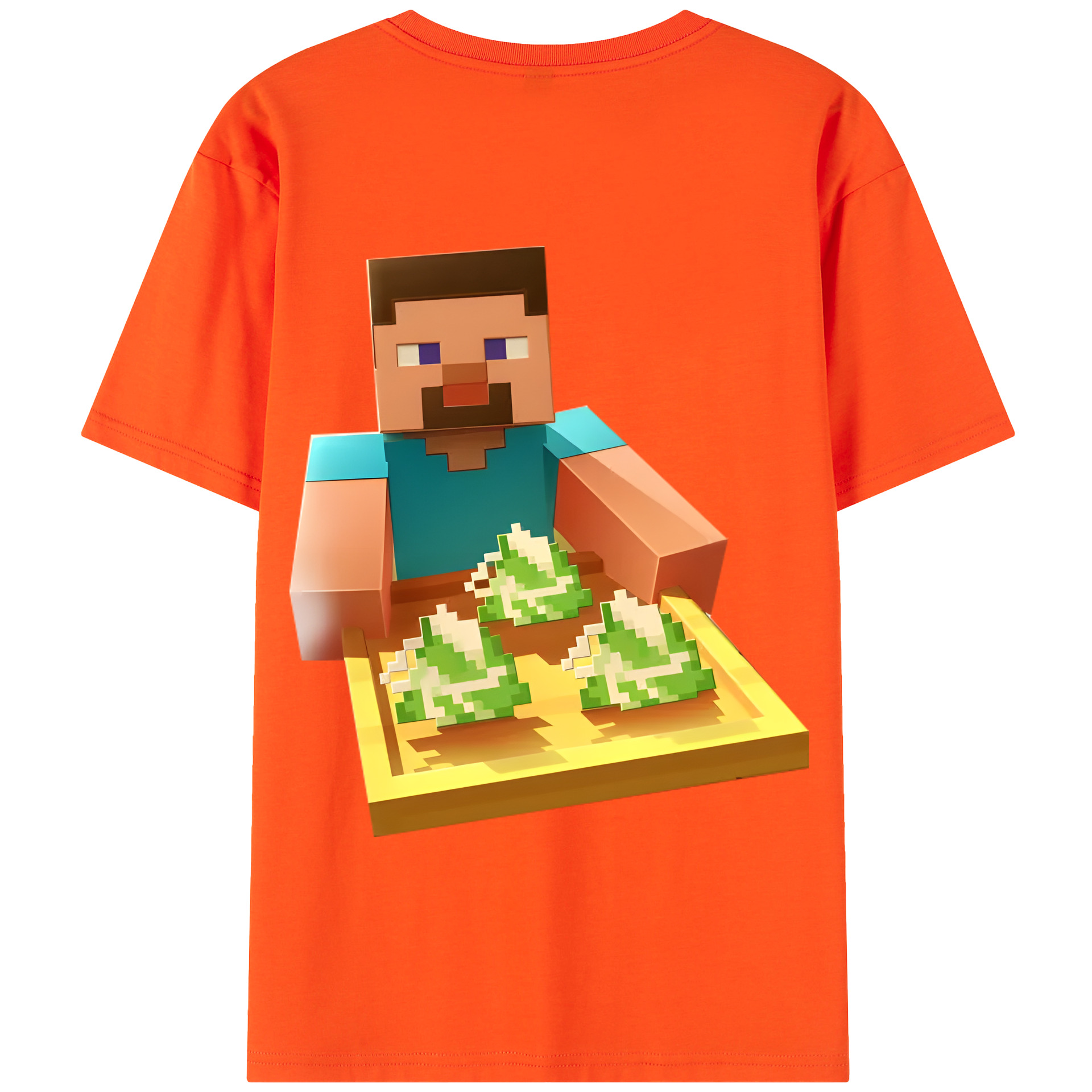 （画像用） マインクラフト ブロックの世界 Minecraft MC Block world 綿100％半袖Tシャツ（背面プリント）