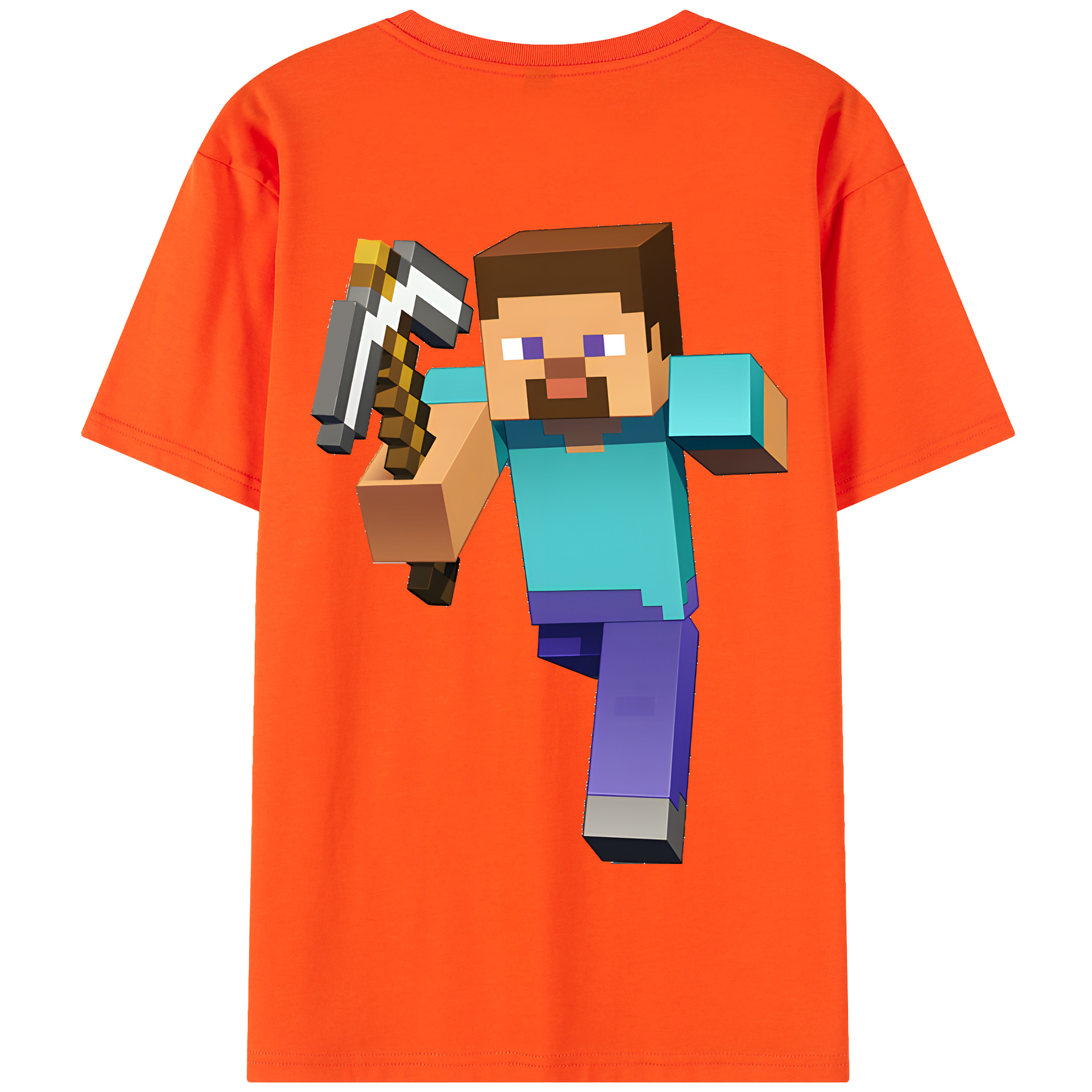 （画像用） マインクラフト ブロックの世界 Minecraft MC Block world 綿100％半袖Tシャツ（背面プリント）