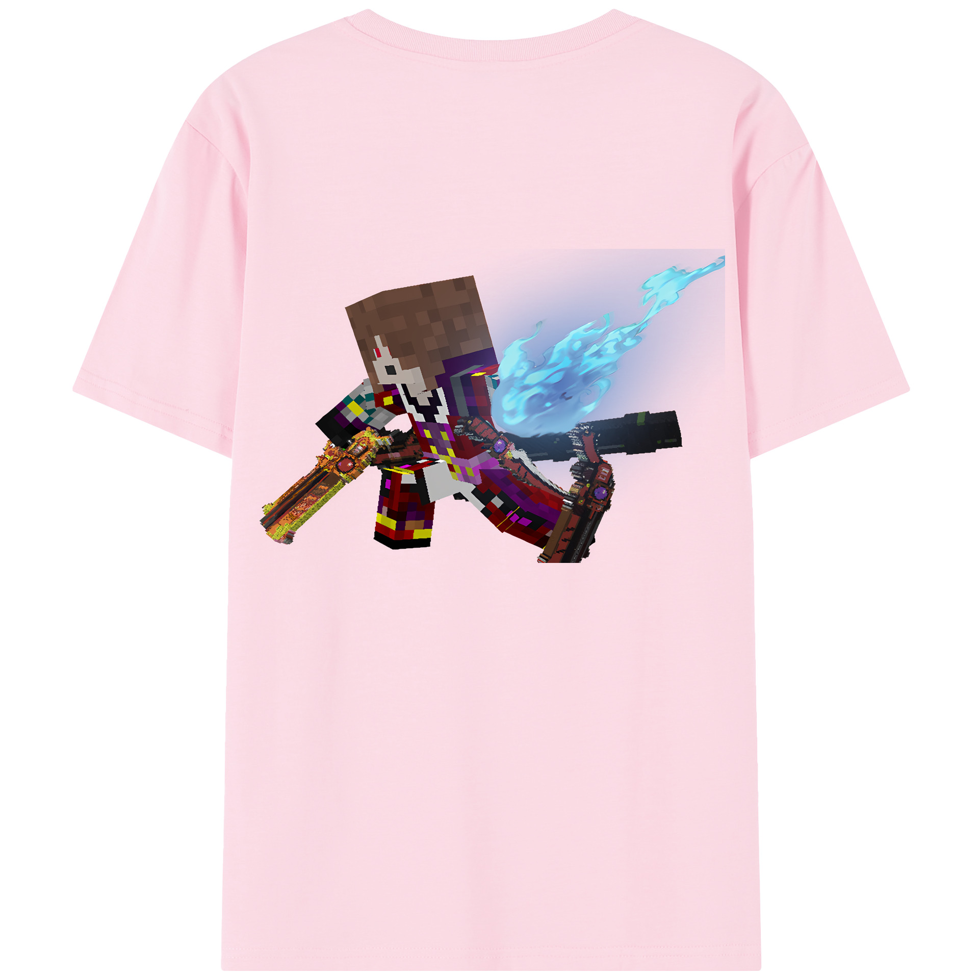 （画像用） マインクラフト ブロックの世界 Minecraft MC Block world 綿100％半袖Tシャツ（背面プリント）