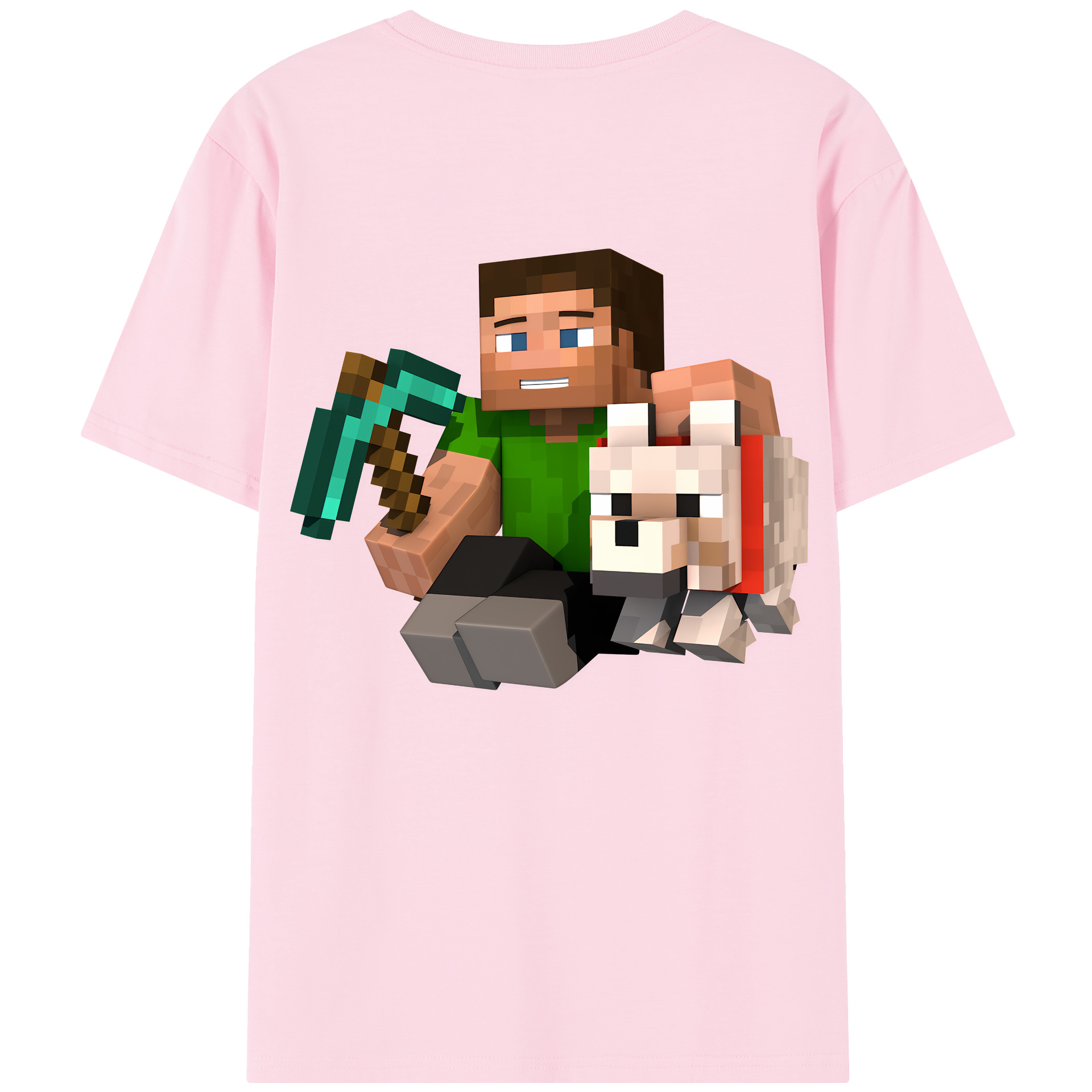 （画像用） マインクラフト ブロックの世界 Minecraft MC Block world 綿100％半袖Tシャツ（背面プリント）