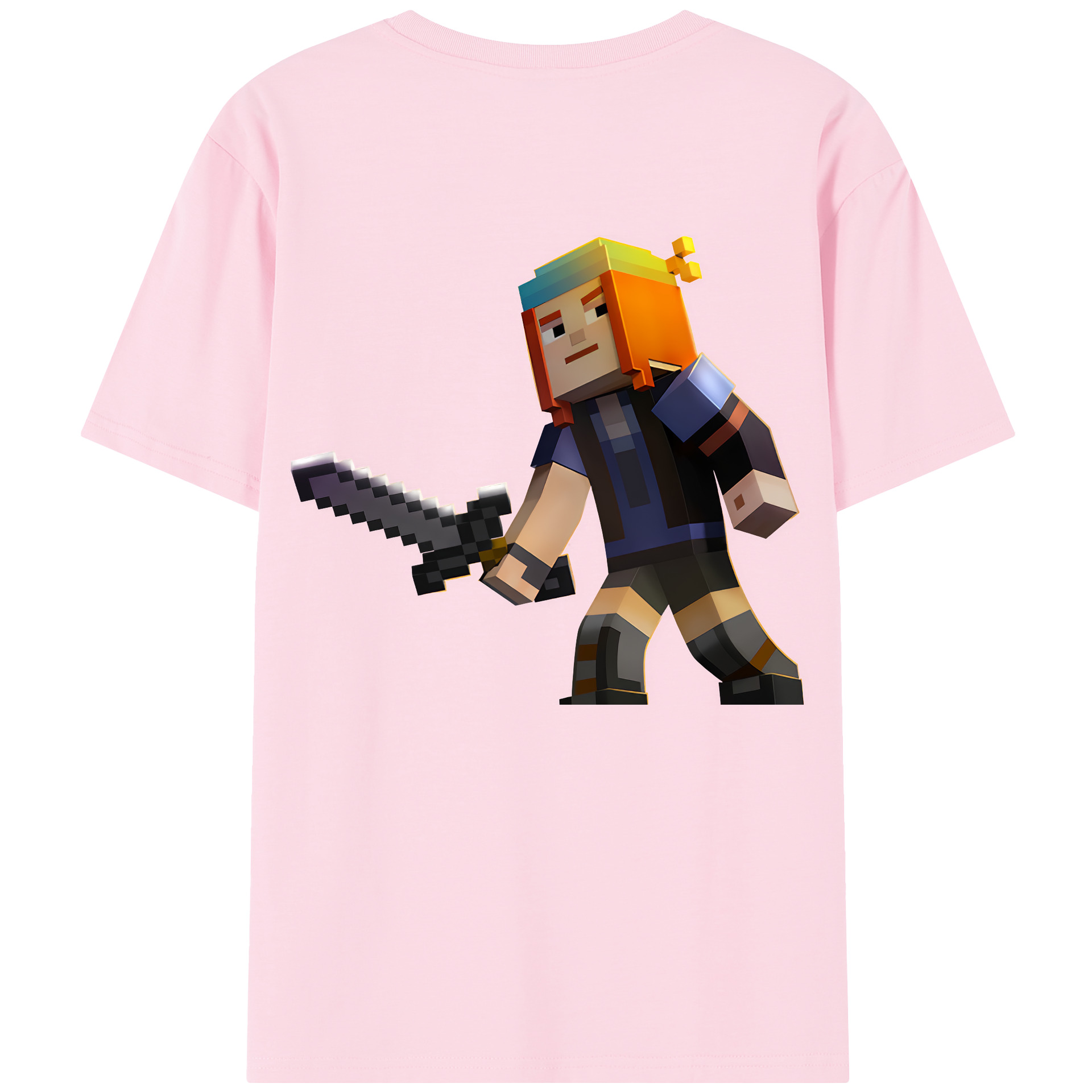 （画像用） マインクラフト ブロックの世界 Minecraft MC Block world 綿100％半袖Tシャツ（背面プリント）