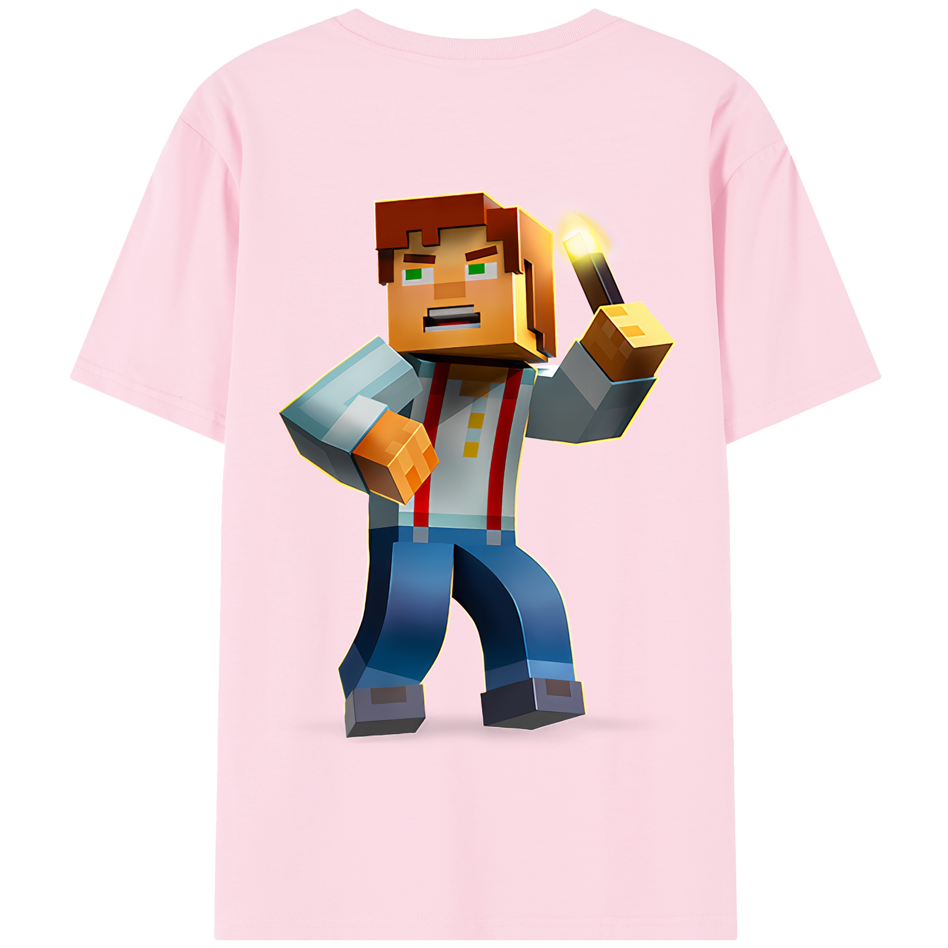 （画像用） マインクラフト ブロックの世界 Minecraft MC Block world 綿100％半袖Tシャツ（背面プリント）