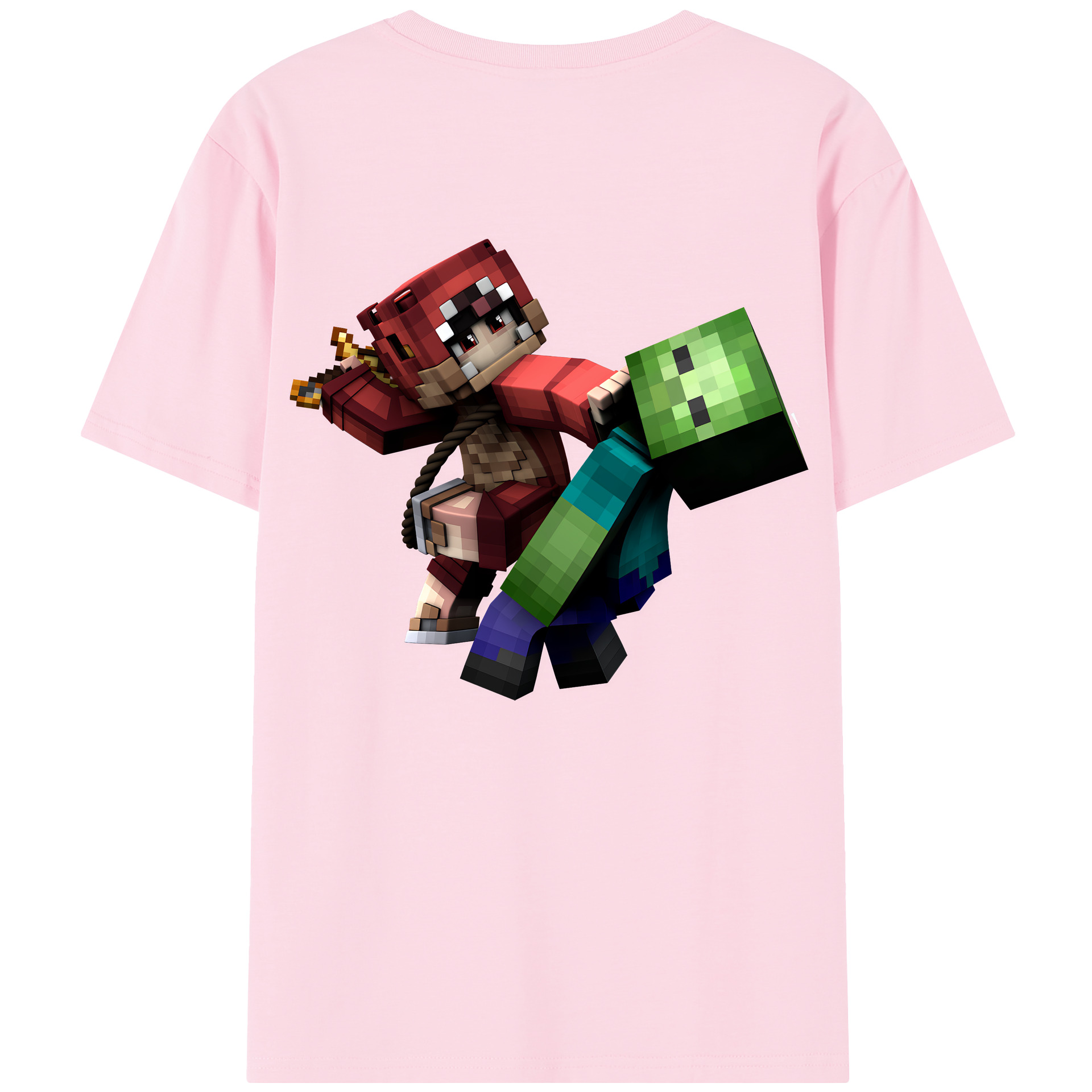 （画像用） マインクラフト ブロックの世界 Minecraft MC Block world 綿100％半袖Tシャツ（背面プリント）