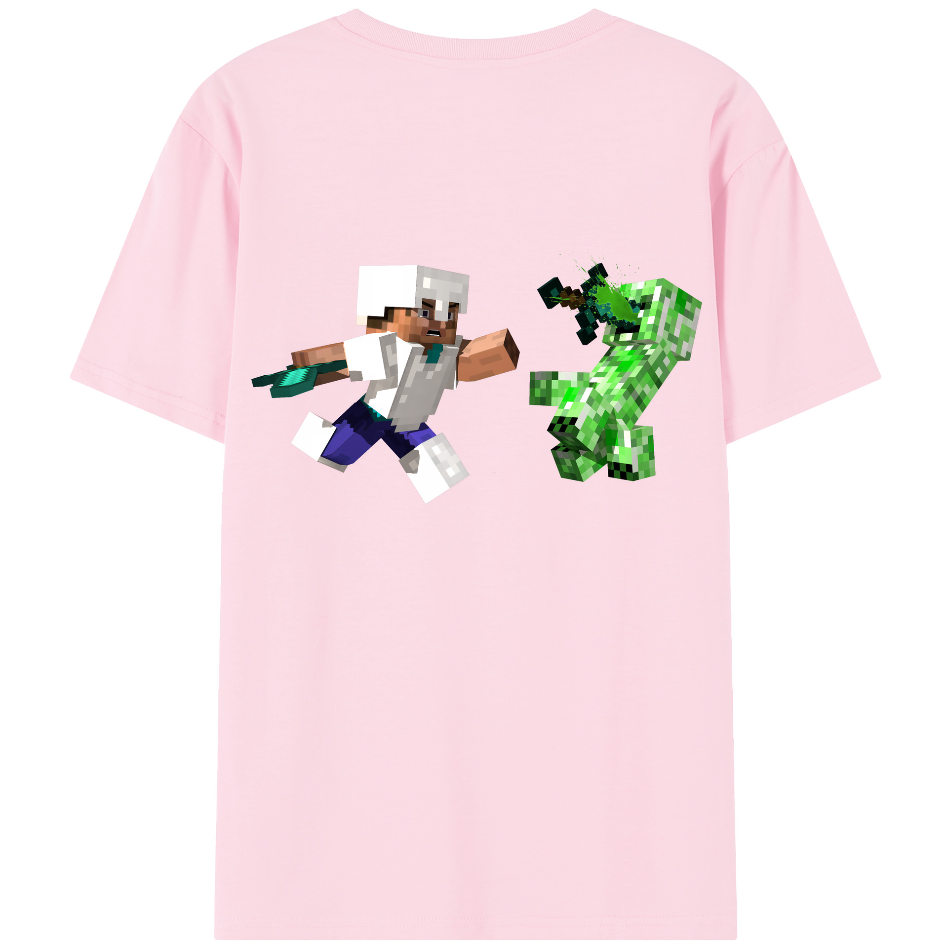 （画像用） マインクラフト ブロックの世界 Minecraft MC Block world 綿100％半袖Tシャツ（背面プリント）