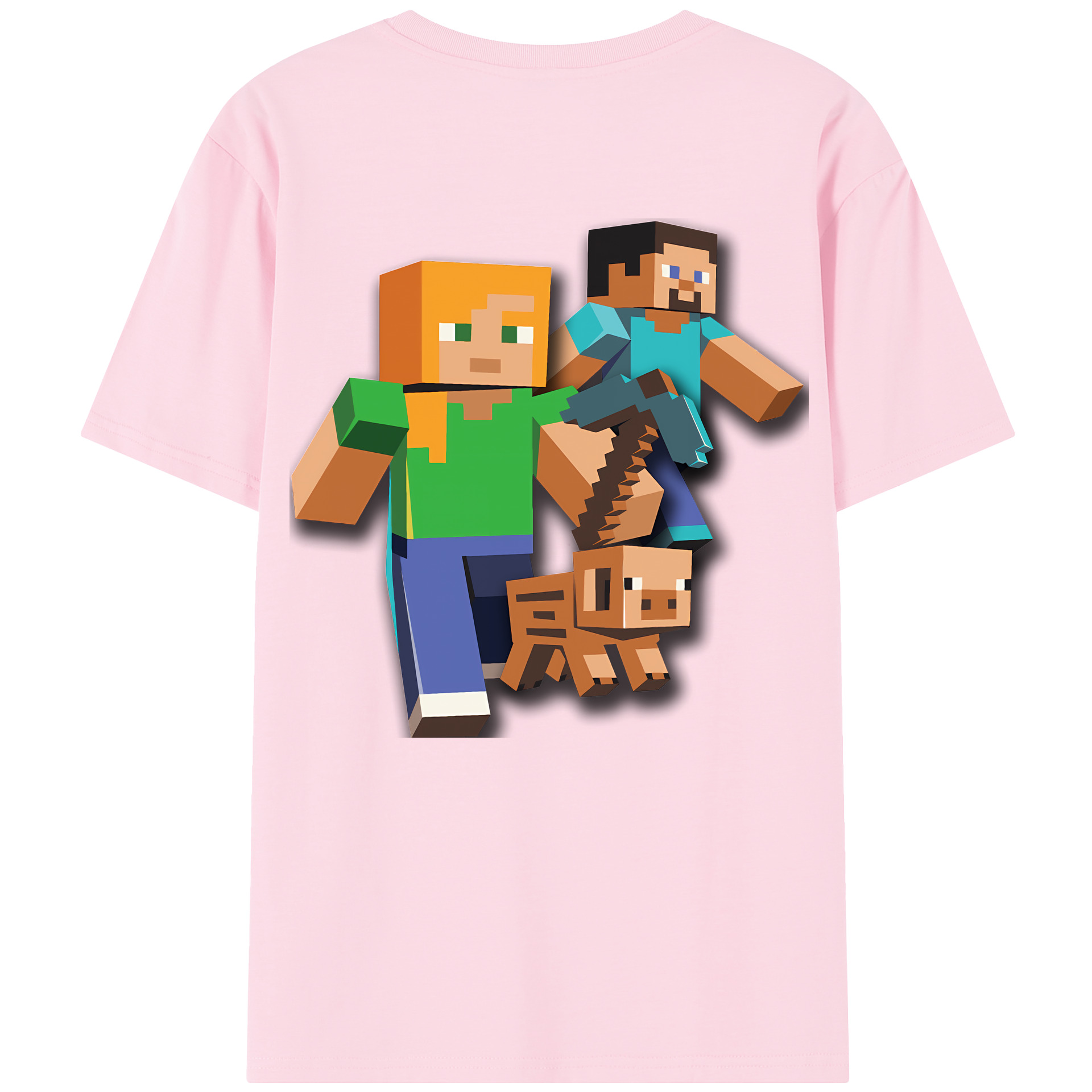 （画像用） マインクラフト ブロックの世界 Minecraft MC Block world 綿100％半袖Tシャツ（背面プリント）