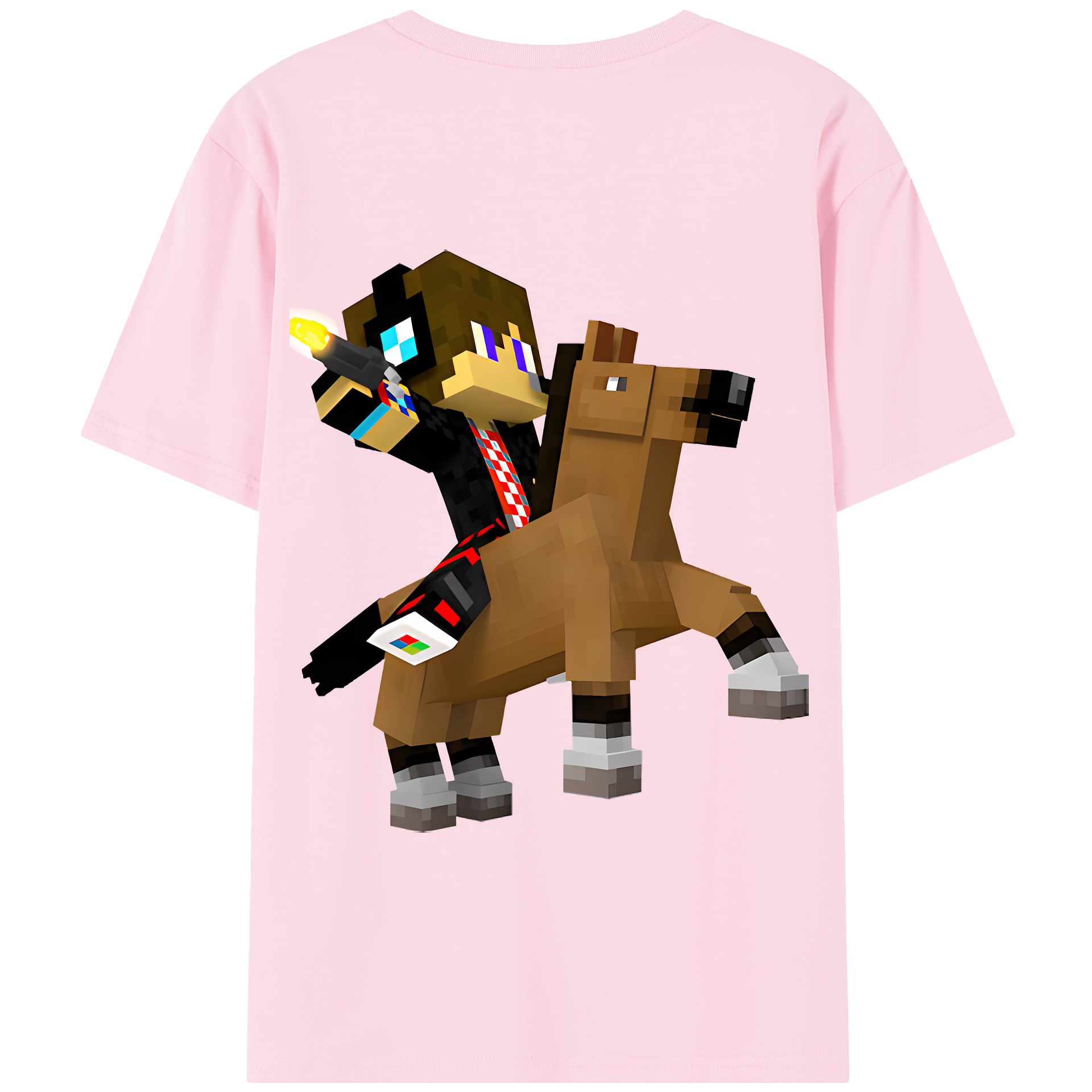 （画像用） マインクラフト ブロックの世界 Minecraft MC Block world 綿100％半袖Tシャツ（背面プリント）