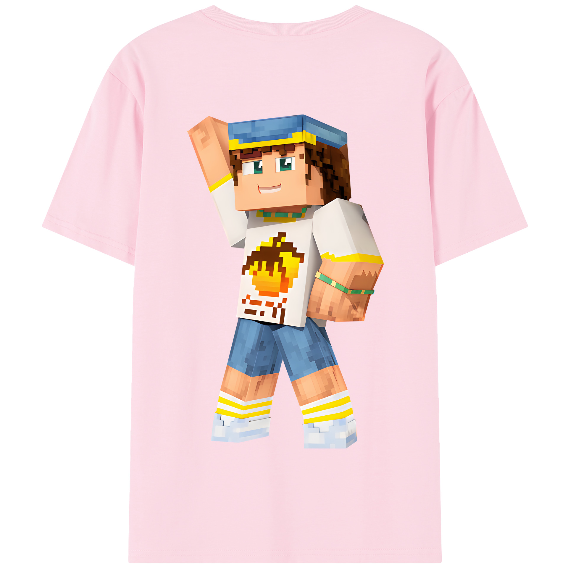 （画像用） マインクラフト ブロックの世界 Minecraft MC Block world 綿100％半袖Tシャツ（背面プリント）