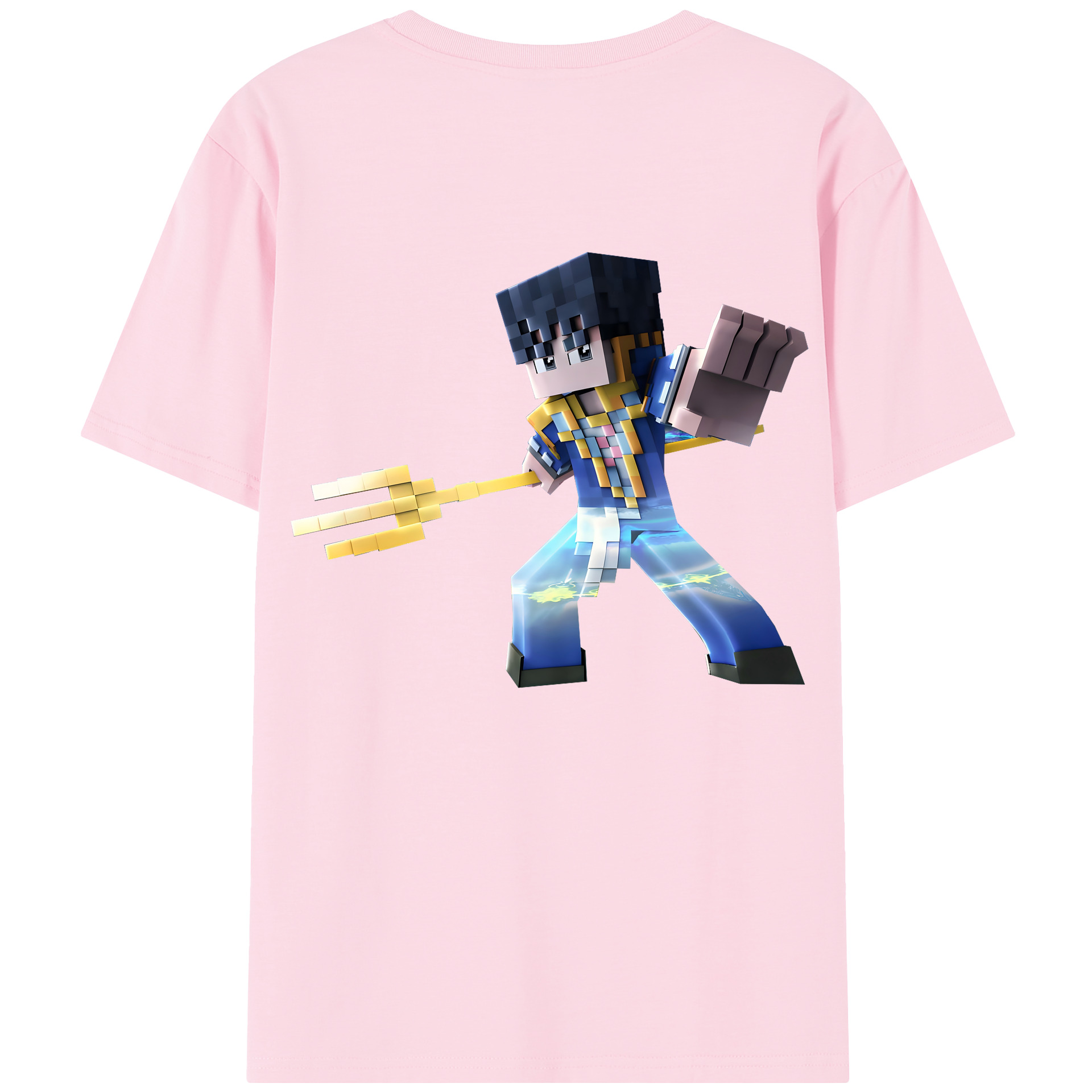 （画像用） マインクラフト ブロックの世界 Minecraft MC Block world 綿100％半袖Tシャツ（背面プリント）