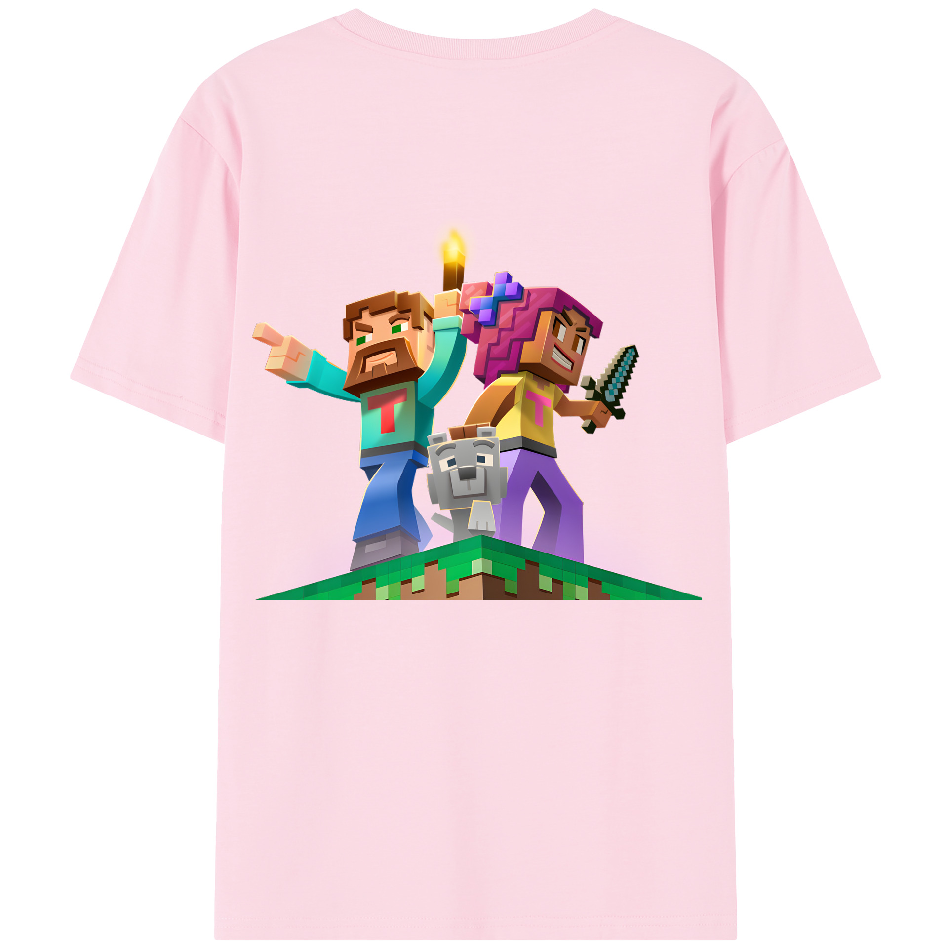（画像用） マインクラフト ブロックの世界 Minecraft MC Block world 綿100％半袖Tシャツ（背面プリント）