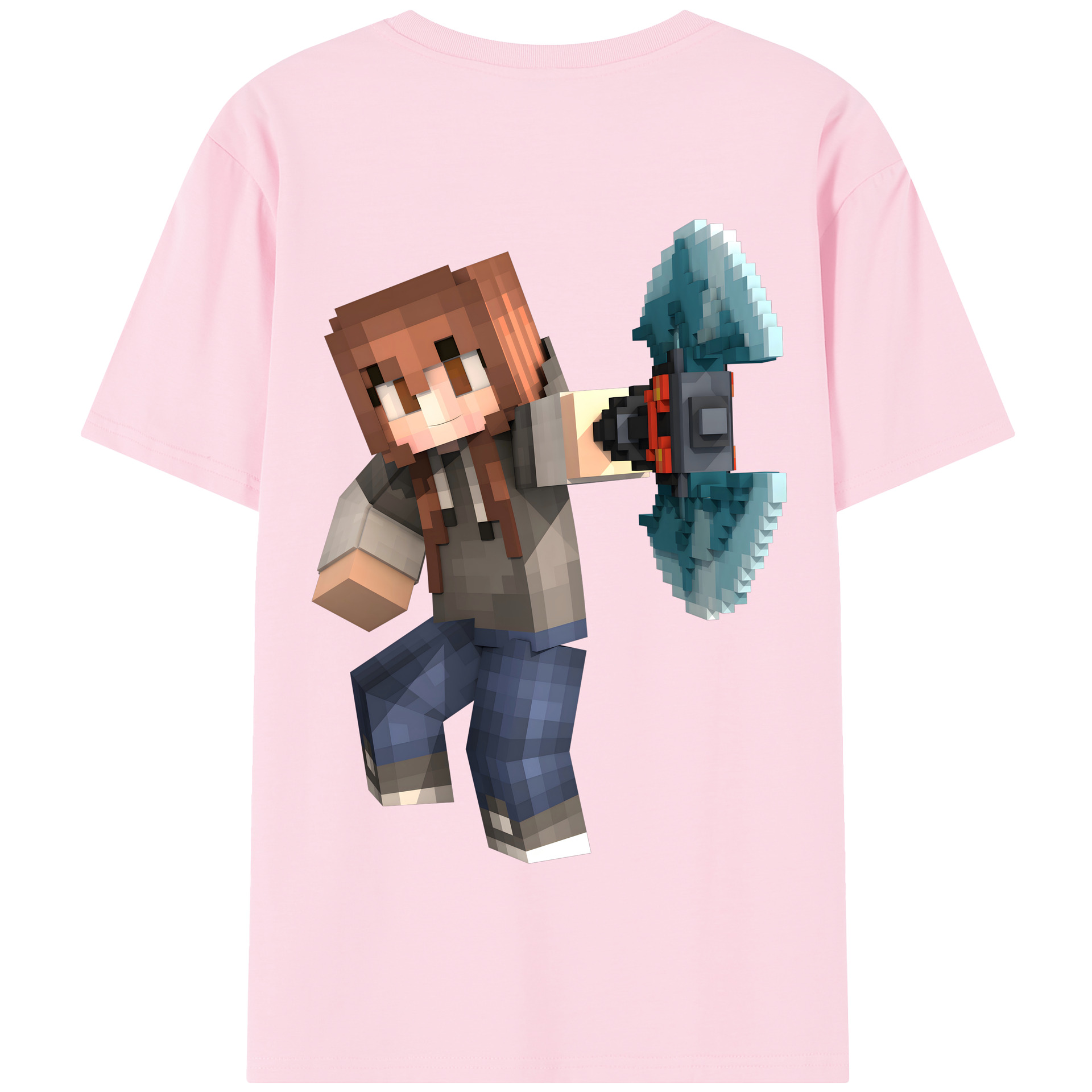 （画像用） マインクラフト ブロックの世界 Minecraft MC Block world 綿100％半袖Tシャツ（背面プリント）
