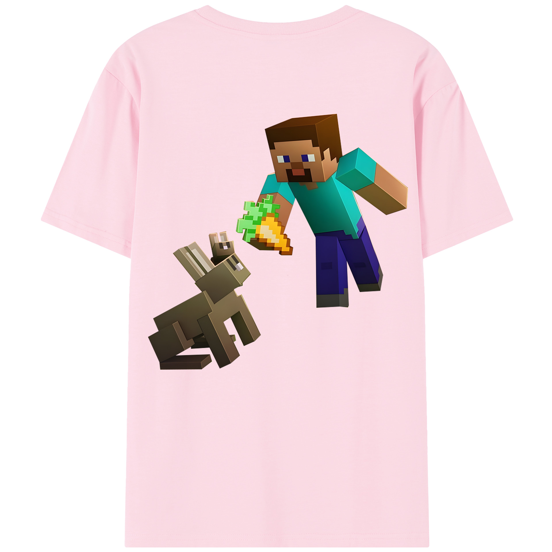 （画像用） マインクラフト ブロックの世界 Minecraft MC Block world 綿100％半袖Tシャツ（背面プリント）