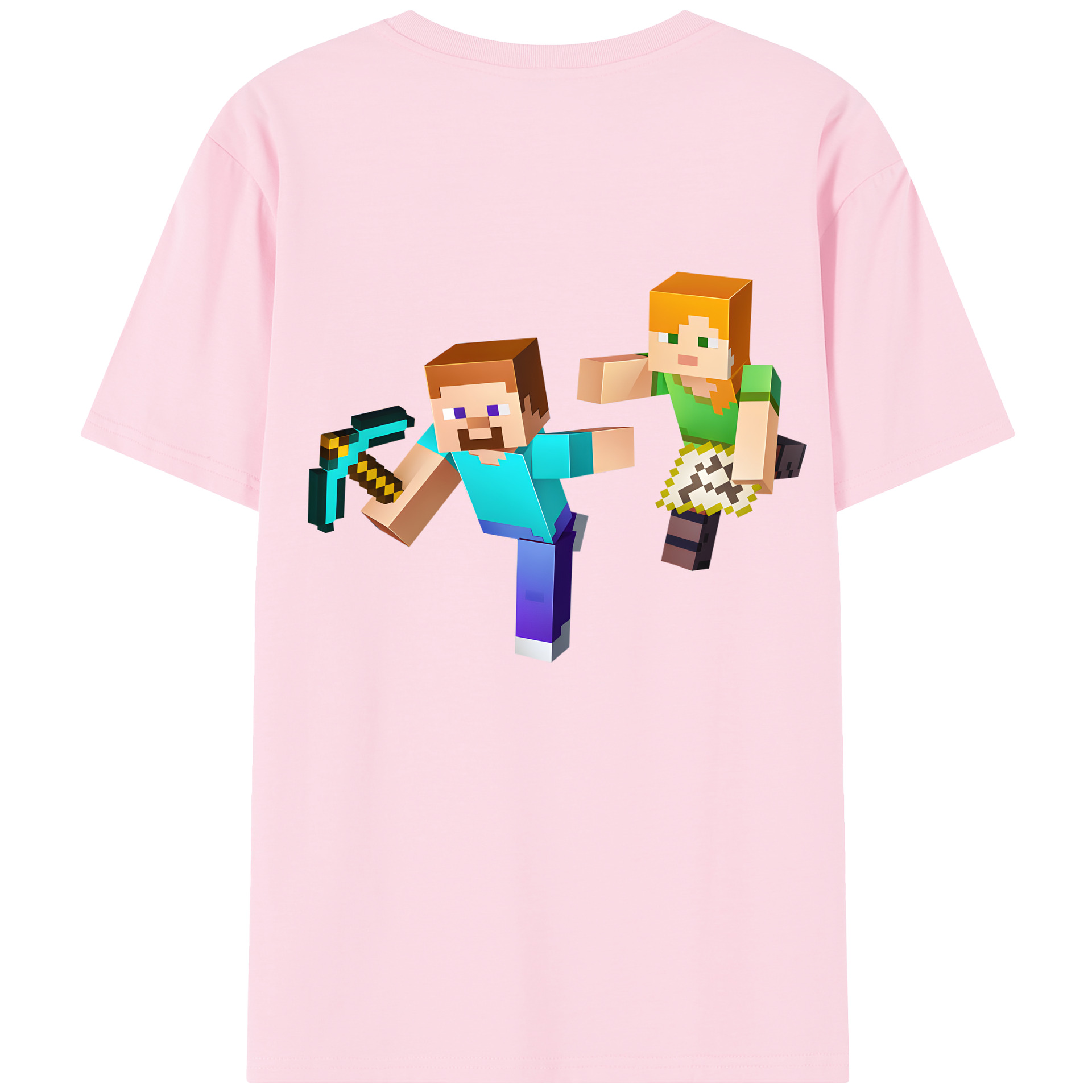 （画像用） マインクラフト ブロックの世界 Minecraft MC Block world 綿100％半袖Tシャツ（背面プリント）