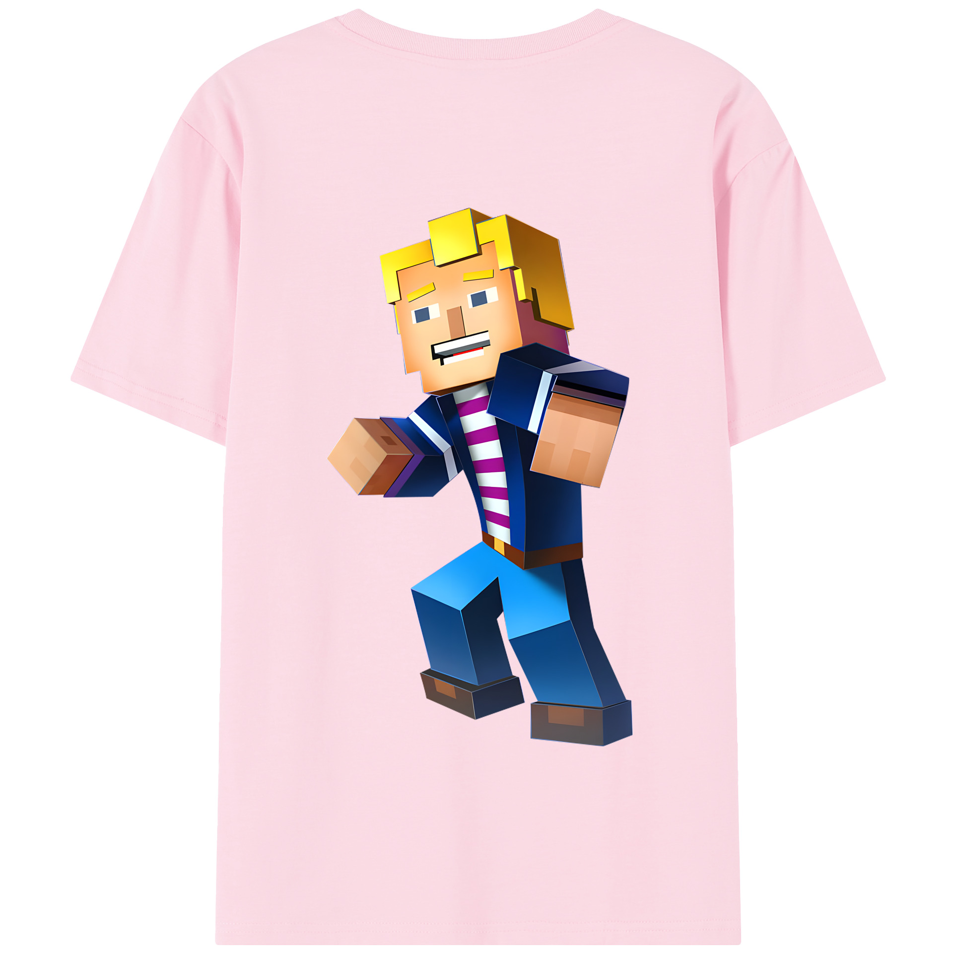 （画像用） マインクラフト ブロックの世界 Minecraft MC Block world 綿100％半袖Tシャツ（背面プリント）