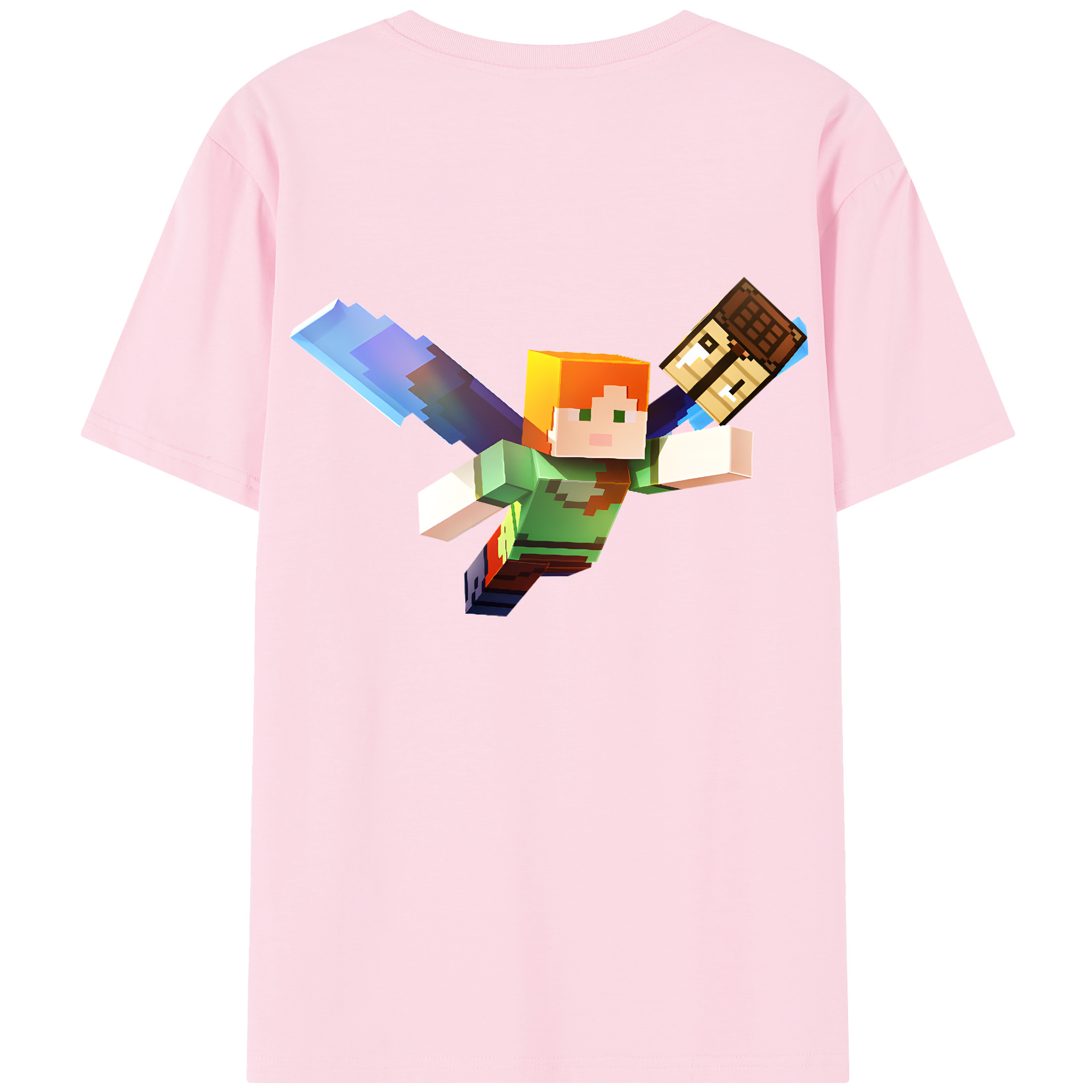 （画像用） マインクラフト ブロックの世界 Minecraft MC Block world 綿100％半袖Tシャツ（背面プリント）