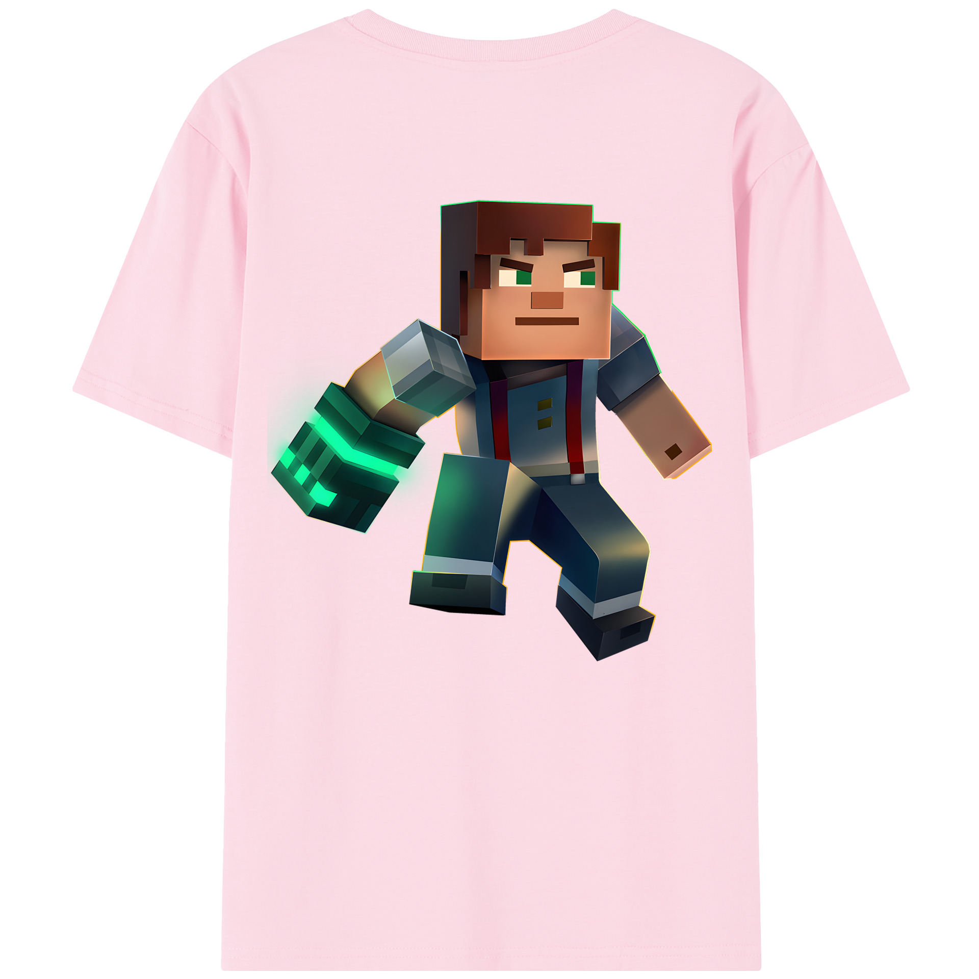 （画像用） マインクラフト ブロックの世界 Minecraft MC Block world 綿100％半袖Tシャツ（背面プリント）
