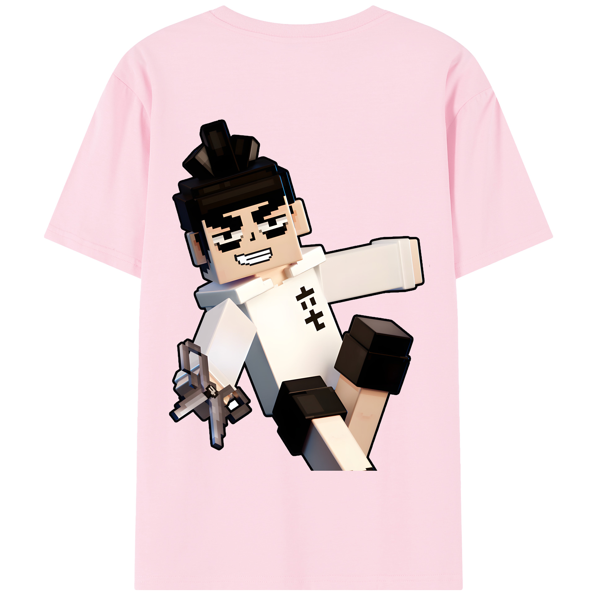 （画像用） マインクラフト ブロックの世界 Minecraft MC Block world 綿100％半袖Tシャツ（背面プリント）