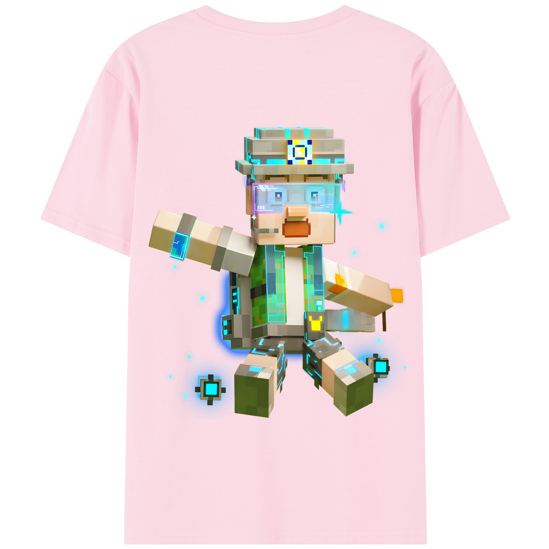 （画像用） マインクラフト ブロックの世界 Minecraft MC Block world 綿100％半袖Tシャツ（背面プリント）