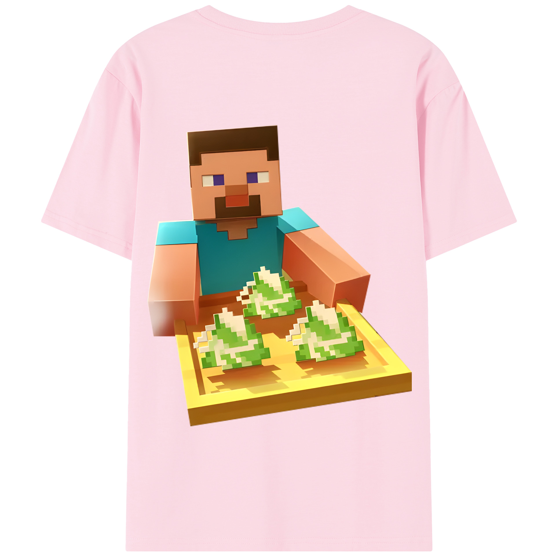 （画像用） マインクラフト ブロックの世界 Minecraft MC Block world 綿100％半袖Tシャツ（背面プリント）