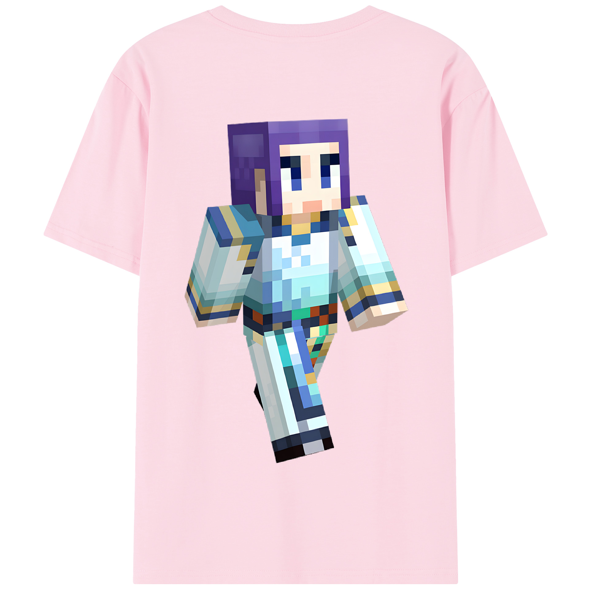 （画像用） マインクラフト ブロックの世界 Minecraft MC Block world 綿100％半袖Tシャツ（背面プリント）
