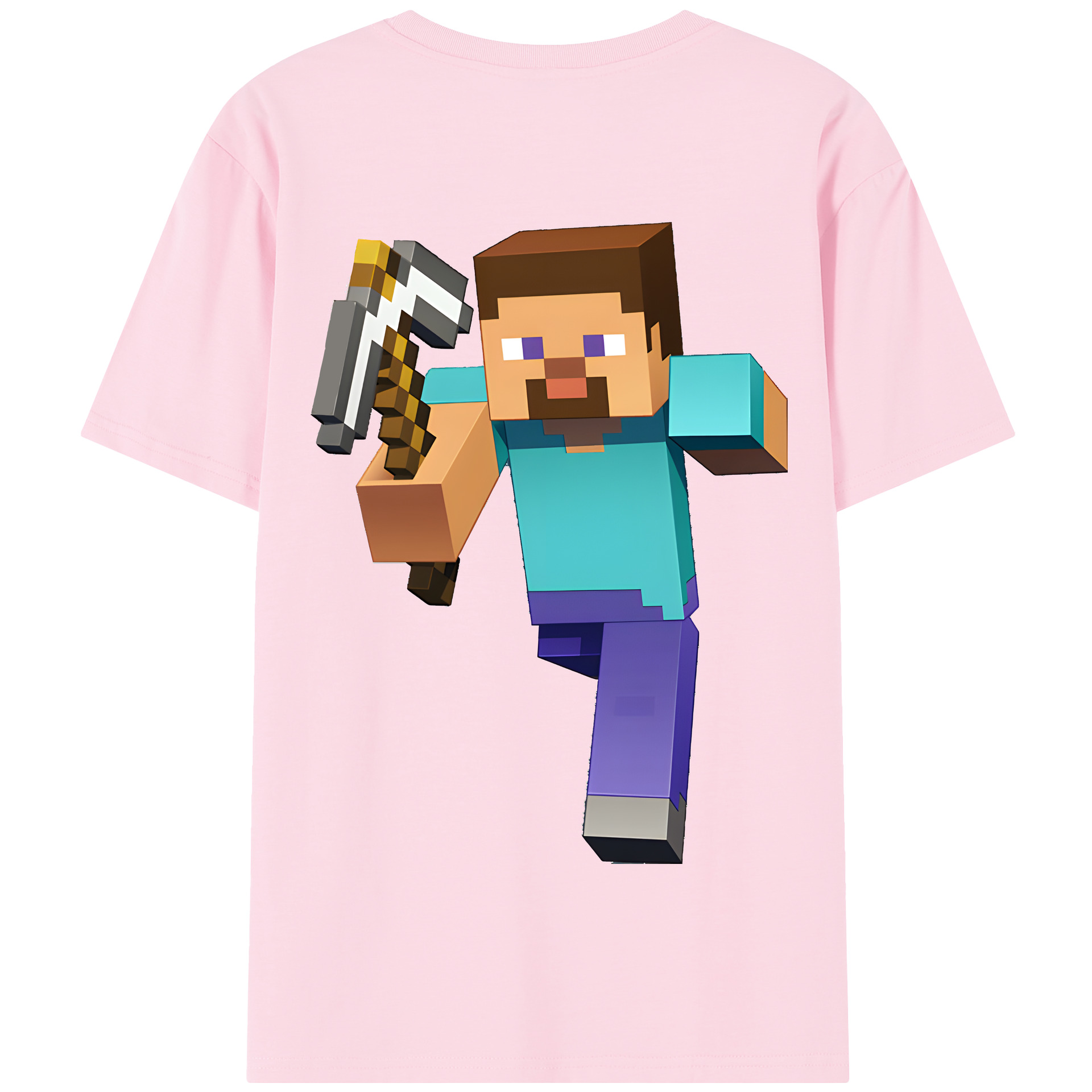 （画像用） マインクラフト ブロックの世界 Minecraft MC Block world 綿100％半袖Tシャツ（背面プリント）