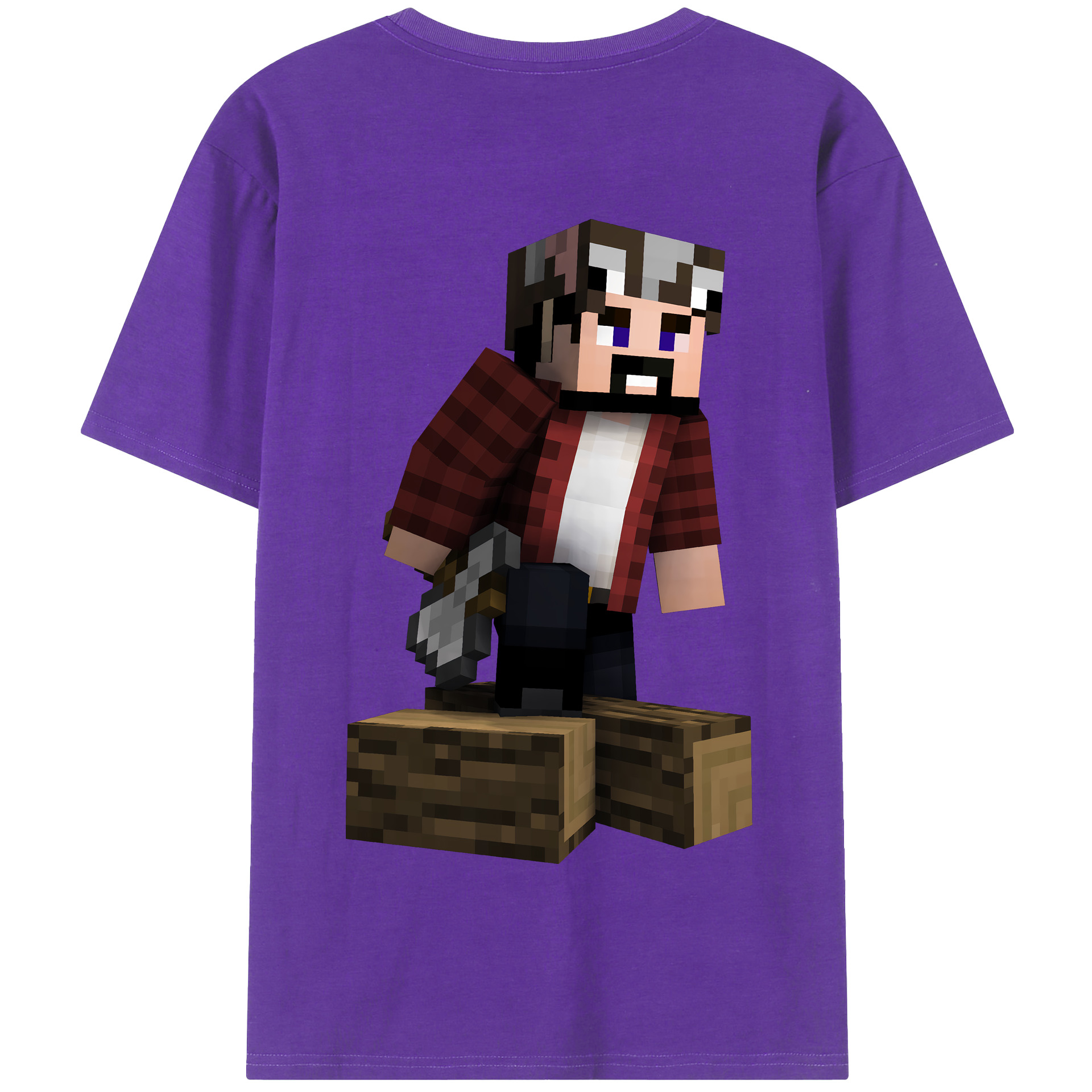 （画像用） マインクラフト ブロックの世界 Minecraft MC Block world 綿100％半袖Tシャツ（背面プリント）