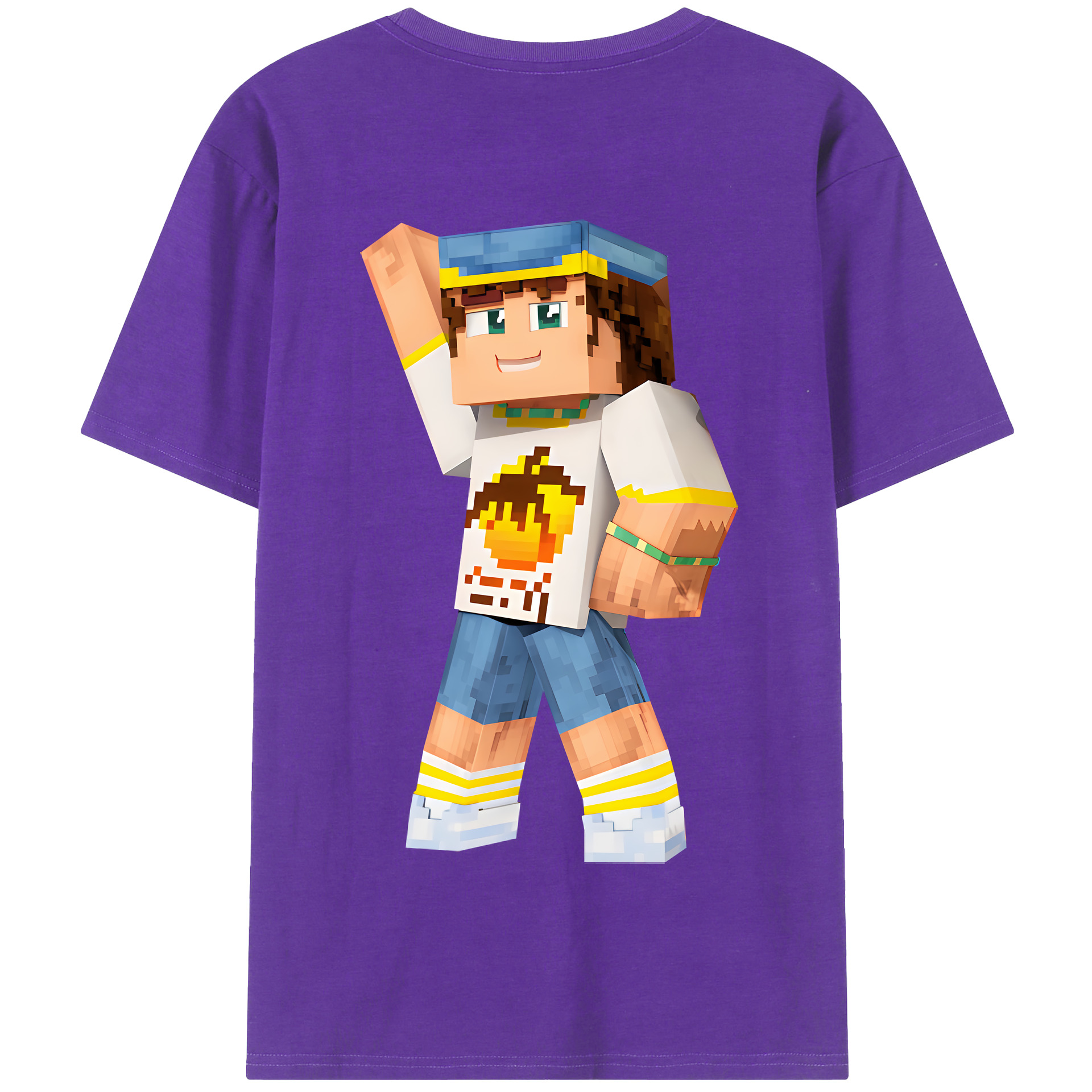 （画像用） マインクラフト ブロックの世界 Minecraft MC Block world 綿100％半袖Tシャツ（背面プリント）