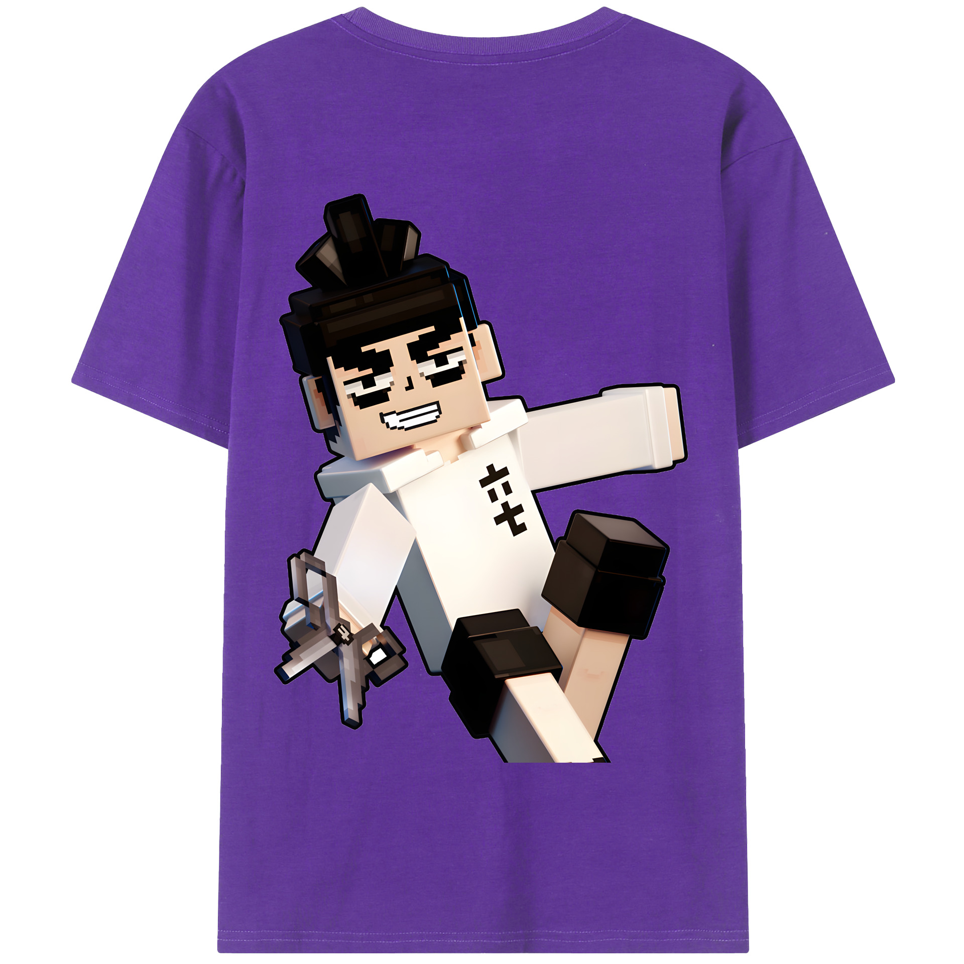 （画像用） マインクラフト ブロックの世界 Minecraft MC Block world 綿100％半袖Tシャツ（背面プリント）