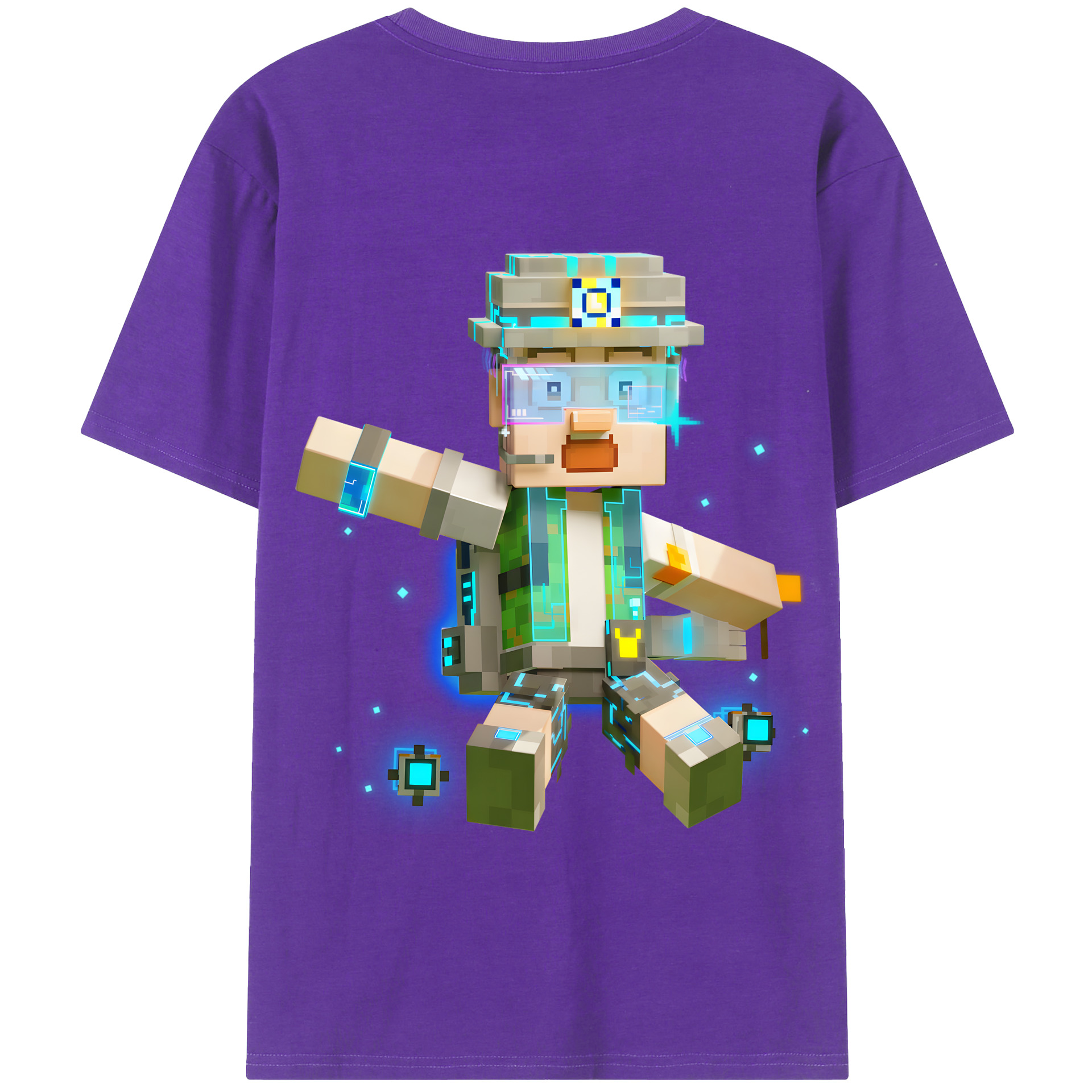 （画像用） マインクラフト ブロックの世界 Minecraft MC Block world 綿100％半袖Tシャツ（背面プリント）