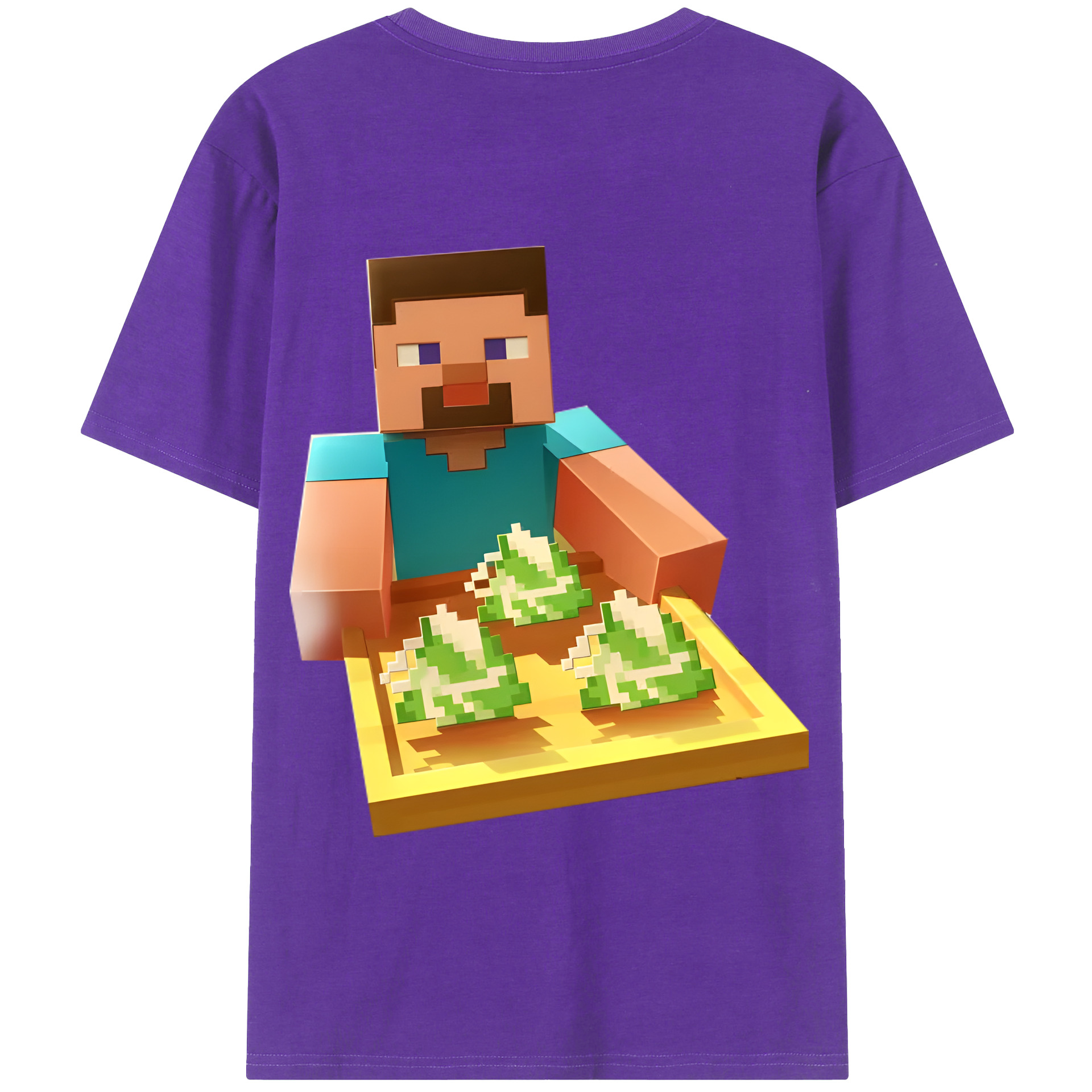 （画像用） マインクラフト ブロックの世界 Minecraft MC Block world 綿100％半袖Tシャツ（背面プリント）