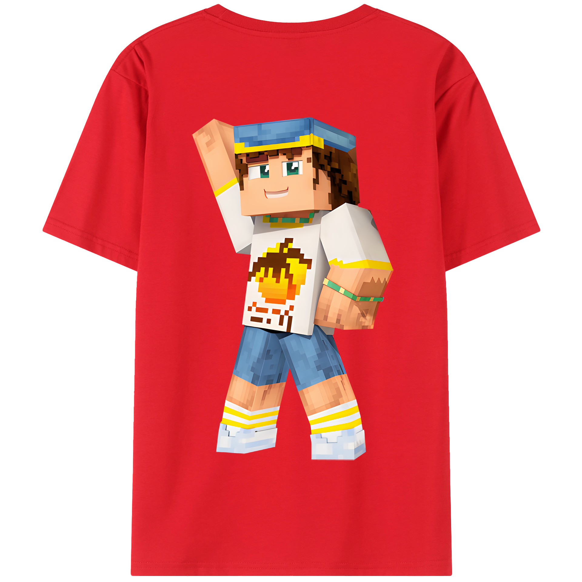 （画像用） マインクラフト ブロックの世界 Minecraft MC Block world 綿100％半袖Tシャツ（背面プリント）