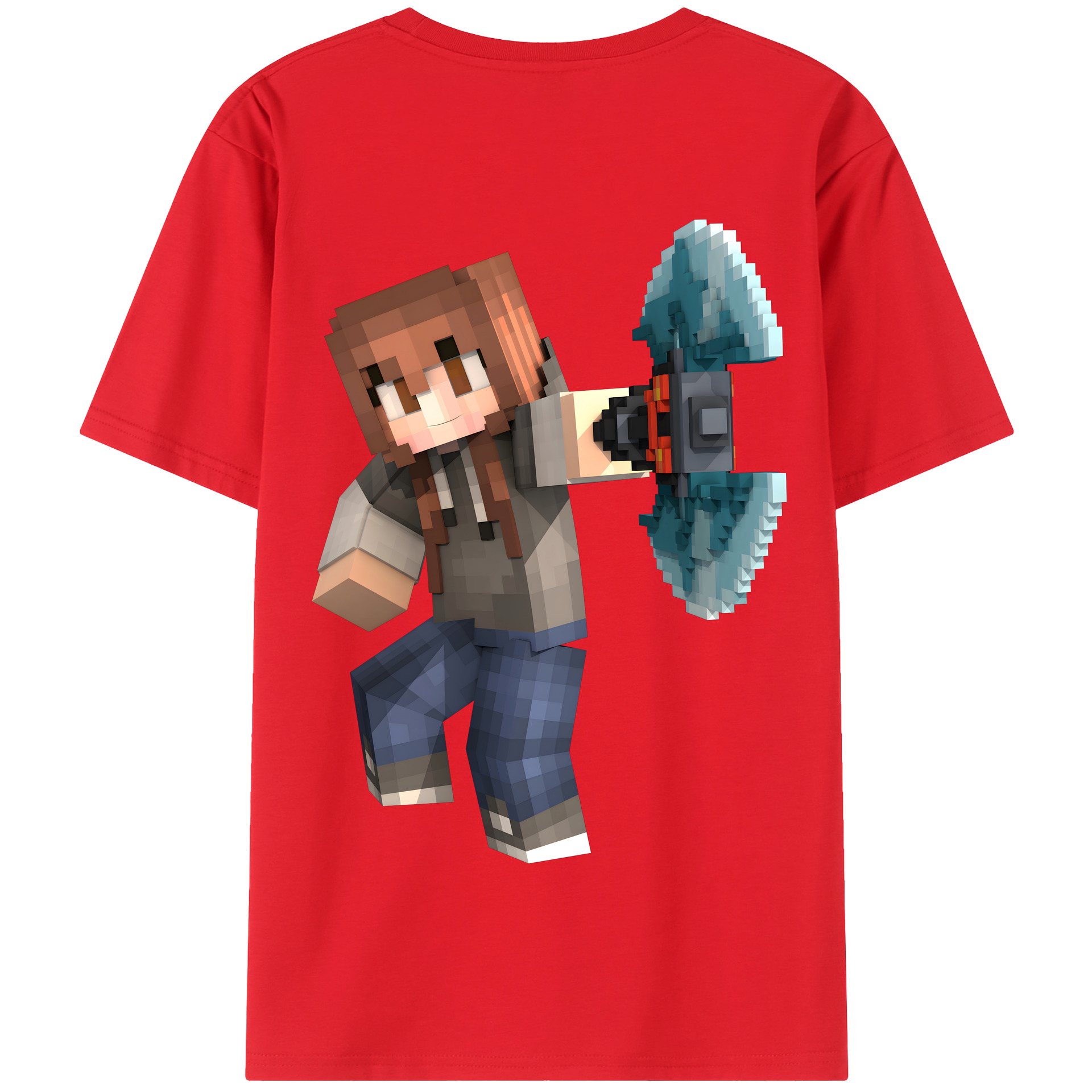 （画像用） マインクラフト ブロックの世界 Minecraft MC Block world 綿100％半袖Tシャツ（背面プリント）