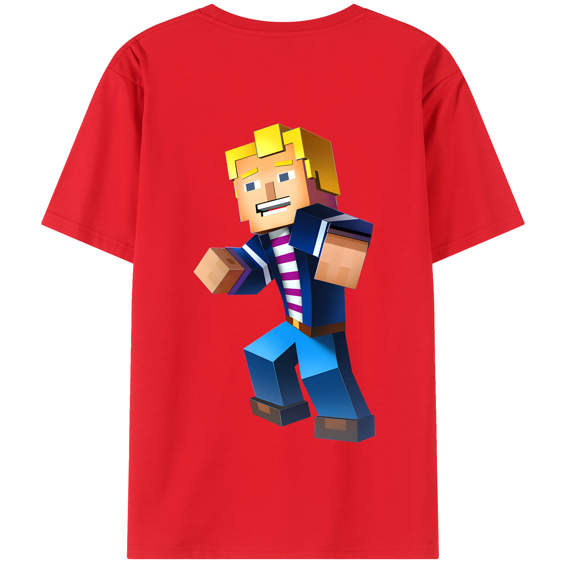 （画像用） マインクラフト ブロックの世界 Minecraft MC Block world 綿100％半袖Tシャツ（背面プリント）
