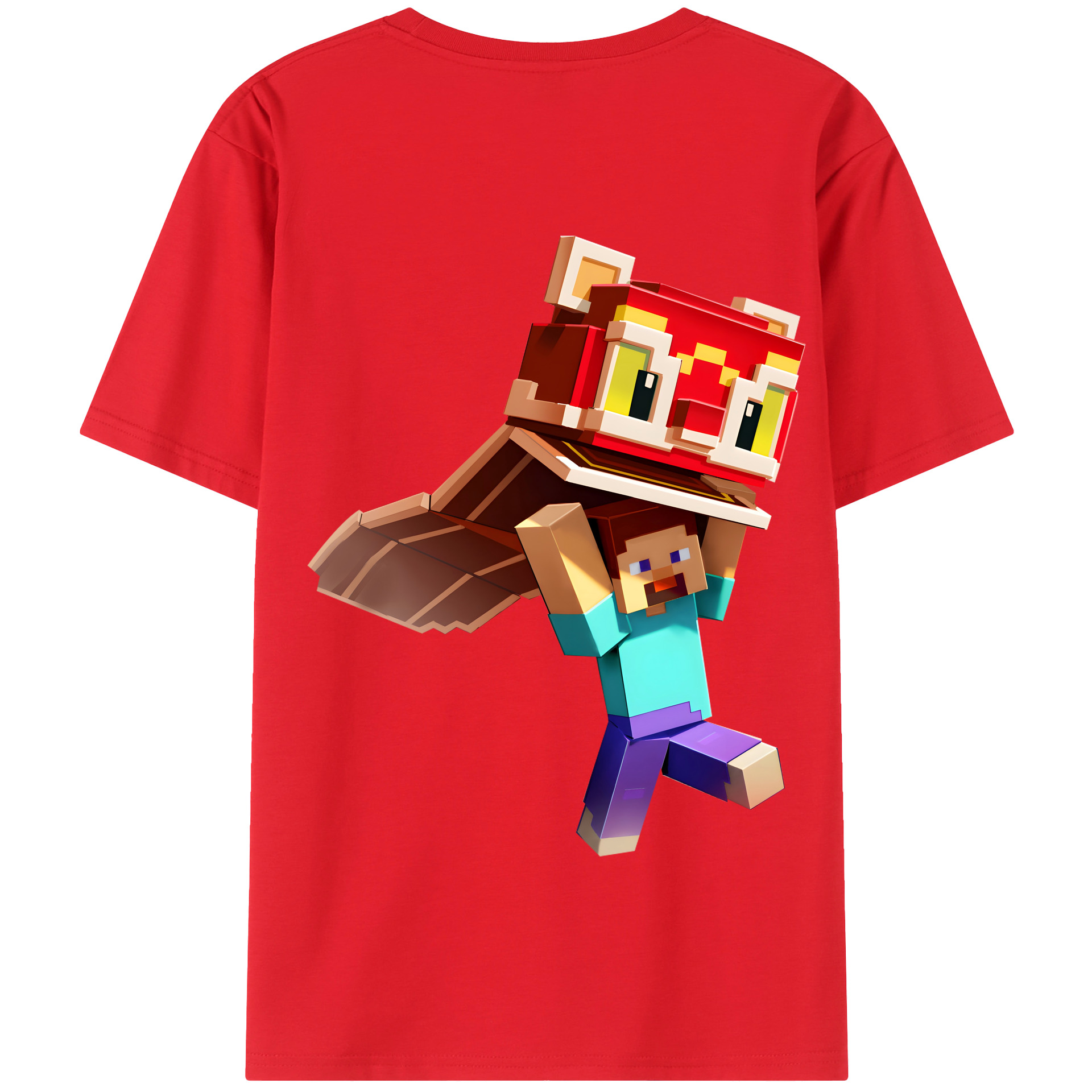 （画像用） マインクラフト ブロックの世界 Minecraft MC Block world 綿100％半袖Tシャツ（背面プリント）