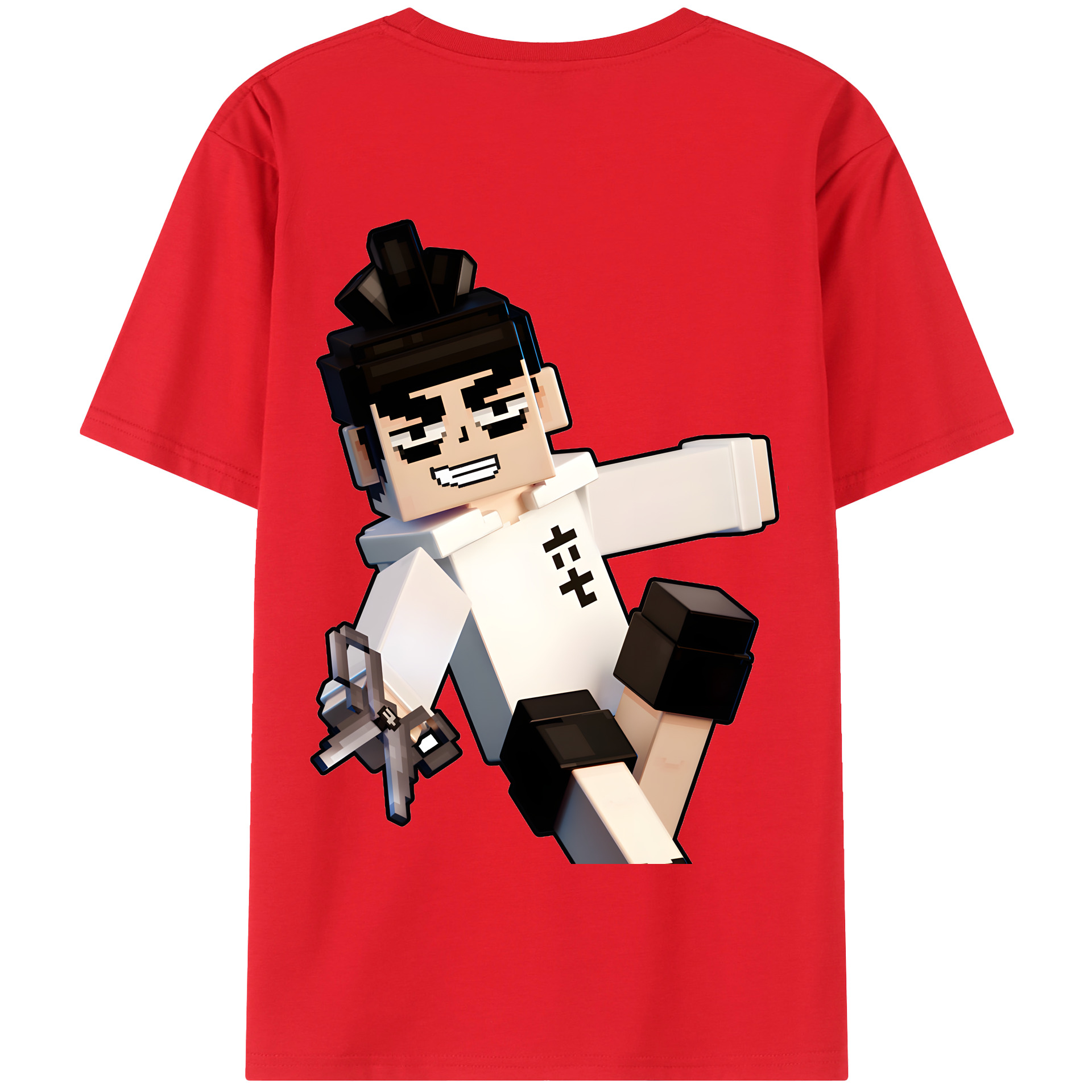 （画像用） マインクラフト ブロックの世界 Minecraft MC Block world 綿100％半袖Tシャツ（背面プリント）