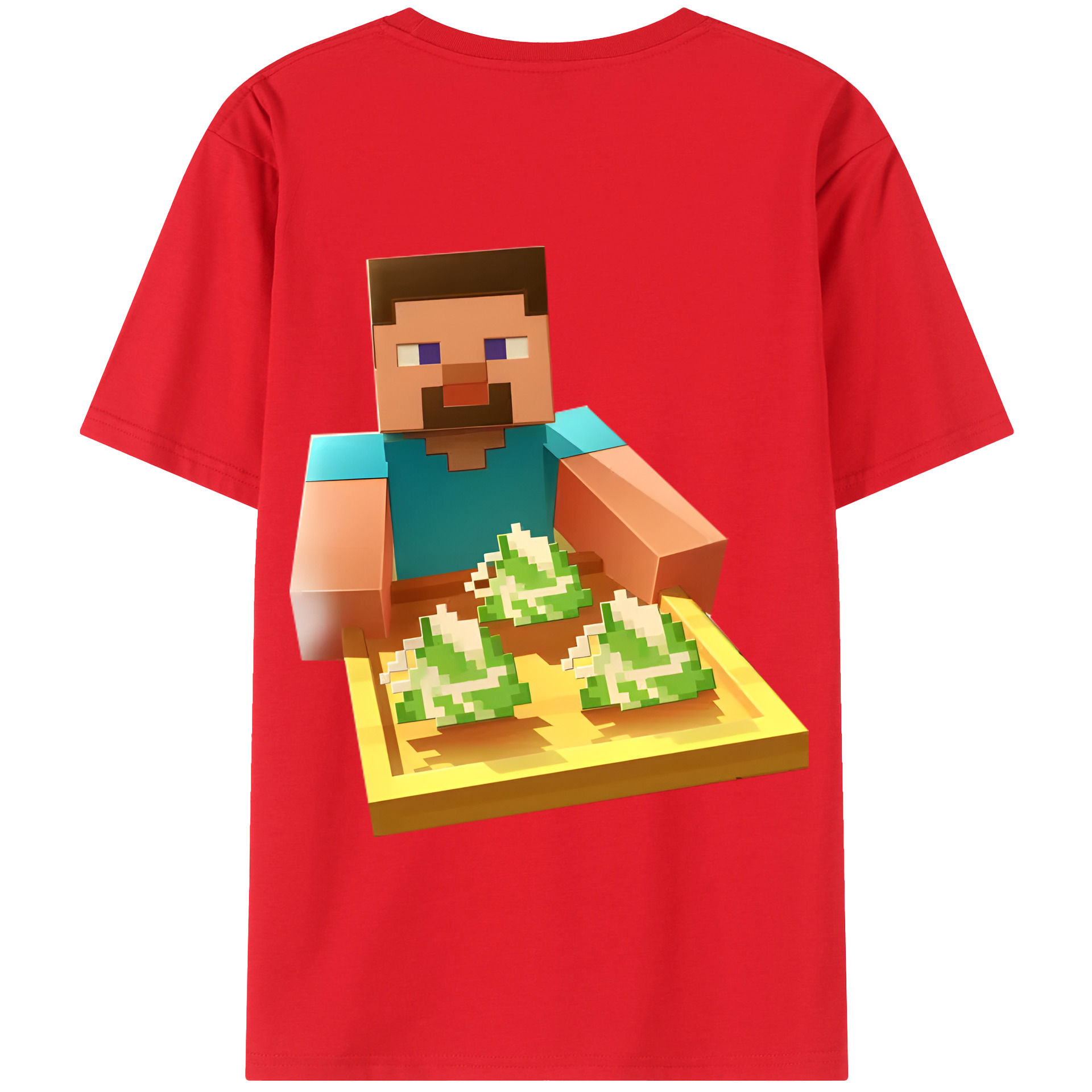 （画像用） マインクラフト ブロックの世界 Minecraft MC Block world 綿100％半袖Tシャツ（背面プリント）