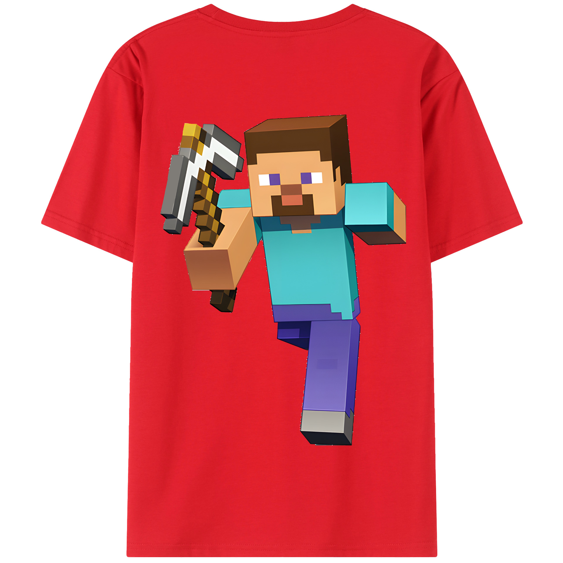 （画像用） マインクラフト ブロックの世界 Minecraft MC Block world 綿100％半袖Tシャツ（背面プリント）