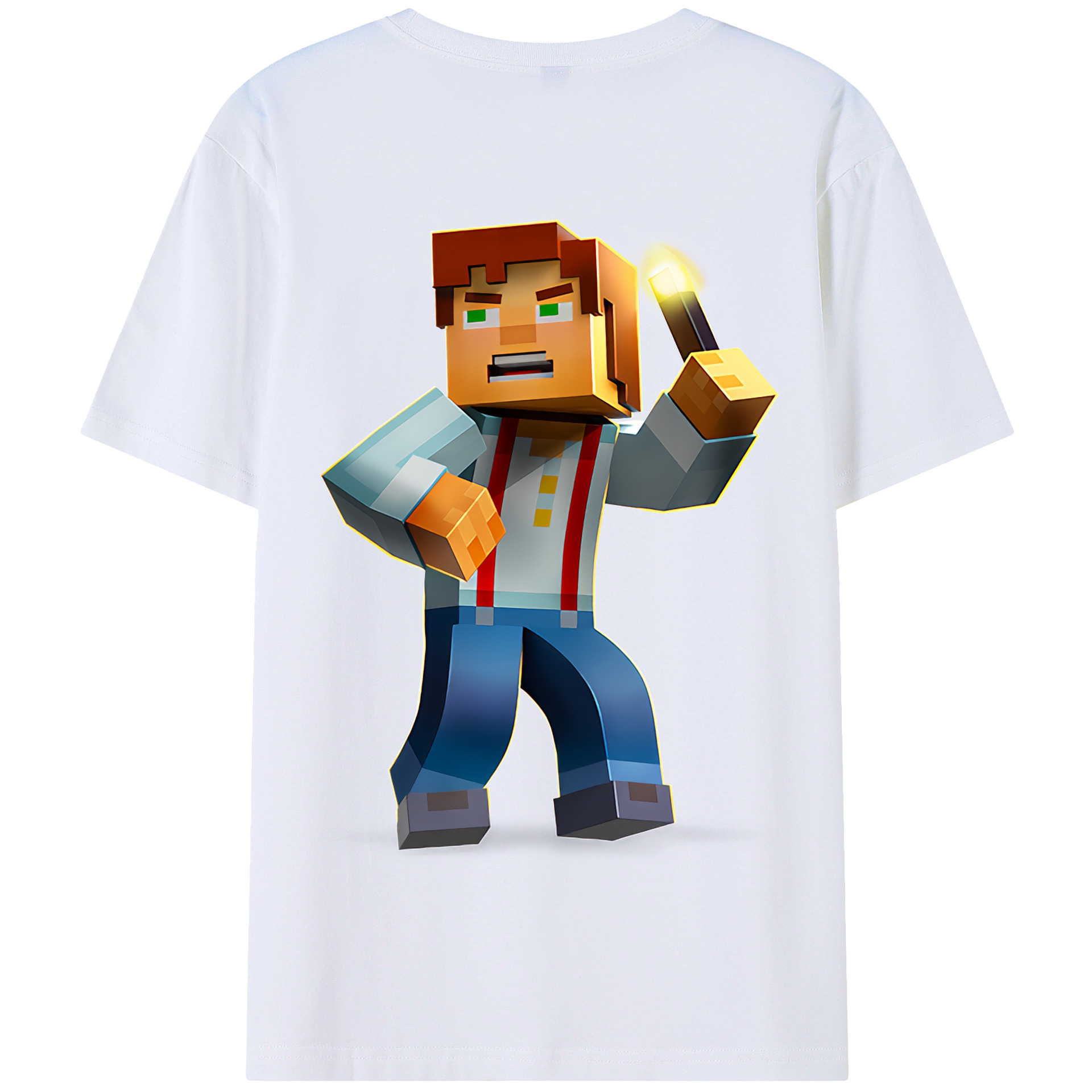 （画像用） マインクラフト ブロックの世界 Minecraft MC Block world 綿100％半袖Tシャツ（背面プリント）