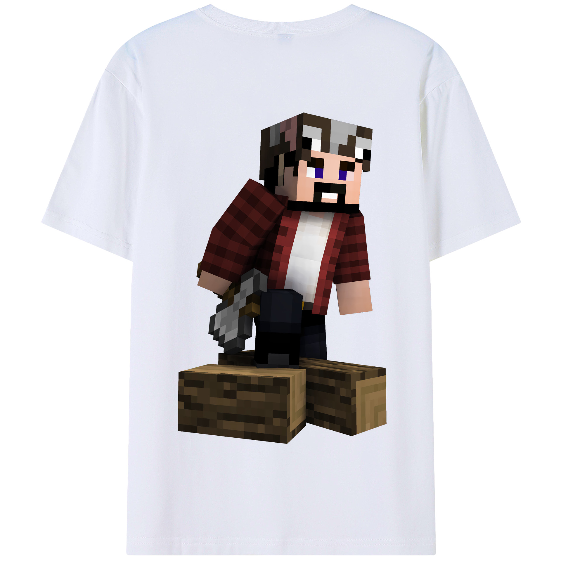 （画像用） マインクラフト ブロックの世界 Minecraft MC Block world 綿100％半袖Tシャツ（背面プリント）