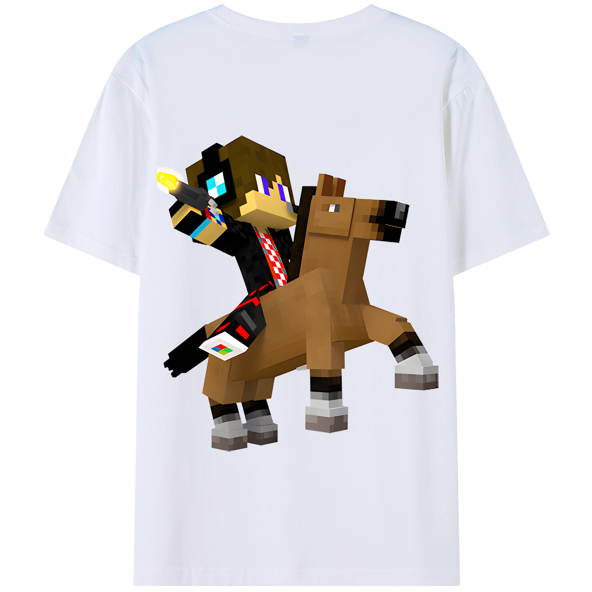 （画像用） マインクラフト ブロックの世界 Minecraft MC Block world 綿100％半袖Tシャツ（背面プリント）