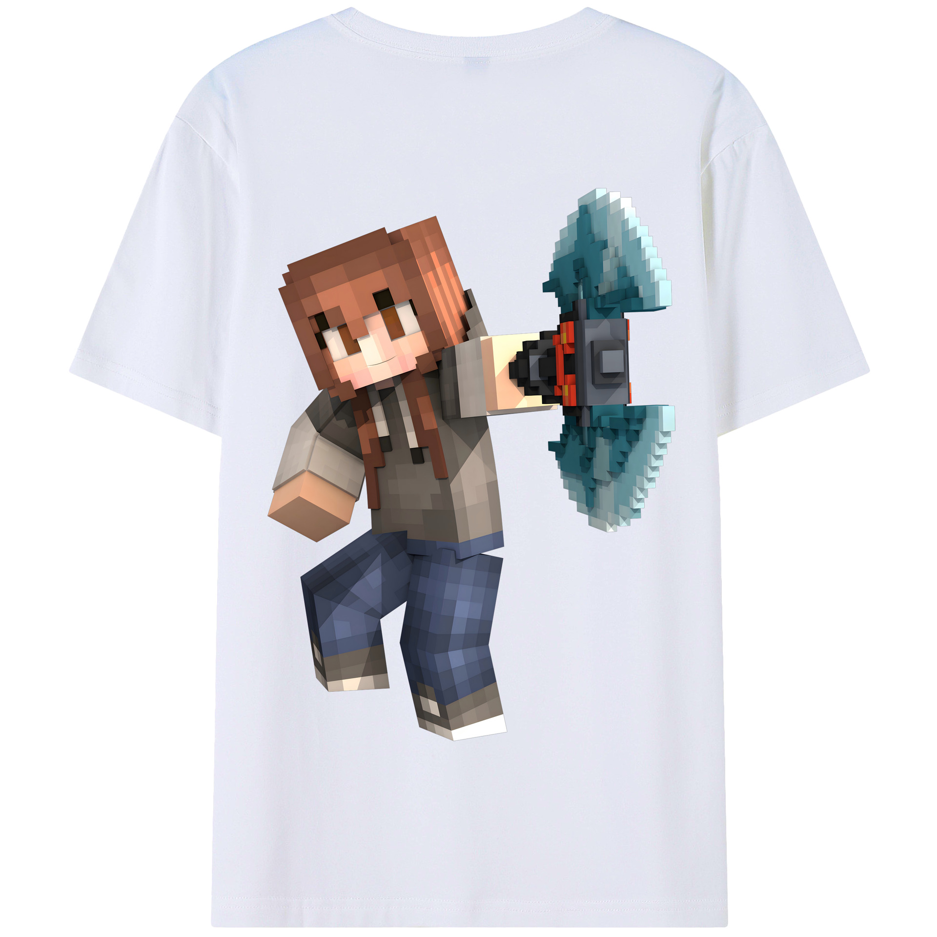 （画像用） マインクラフト ブロックの世界 Minecraft MC Block world 綿100％半袖Tシャツ（背面プリント）