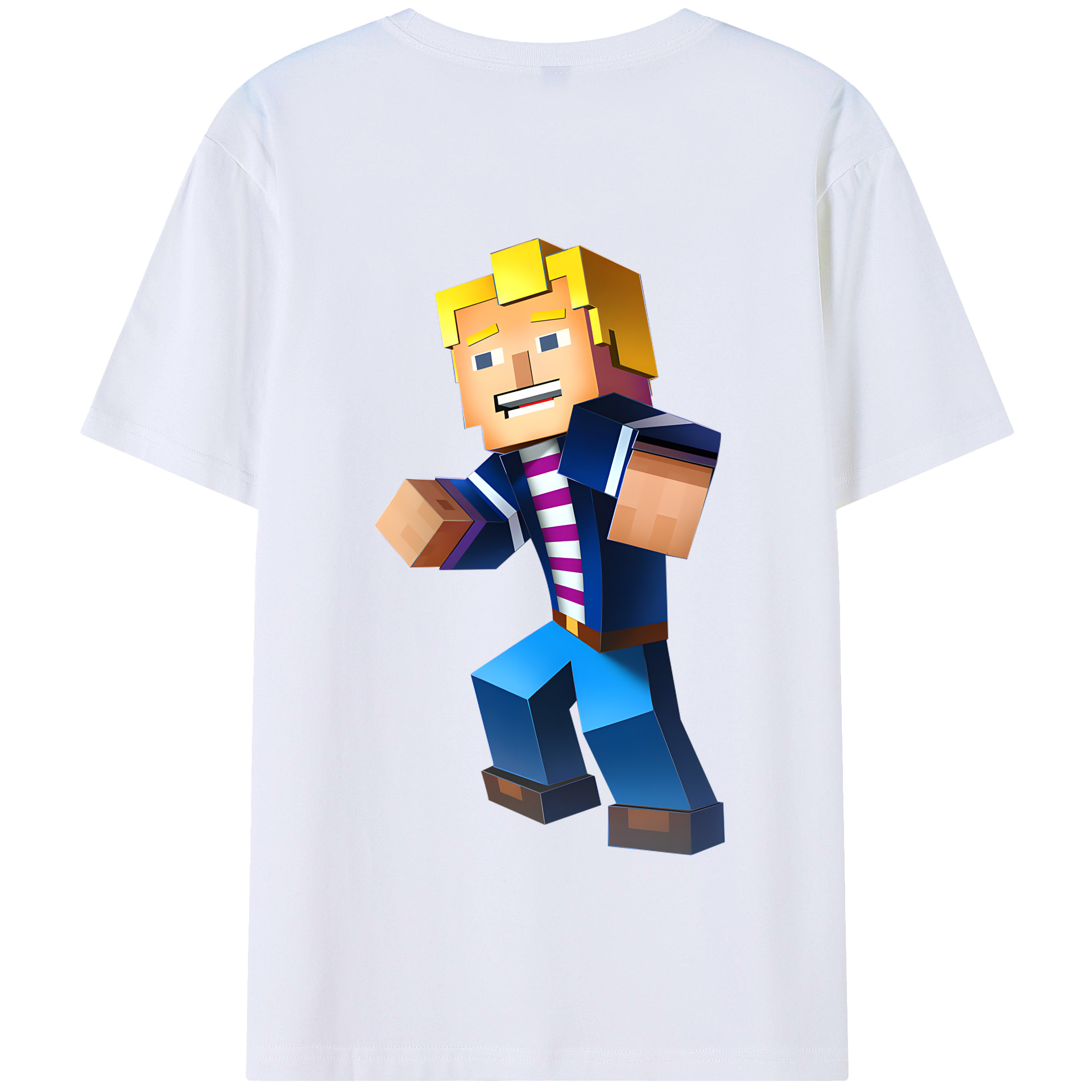 （画像用） マインクラフト ブロックの世界 Minecraft MC Block world 綿100％半袖Tシャツ（背面プリント）