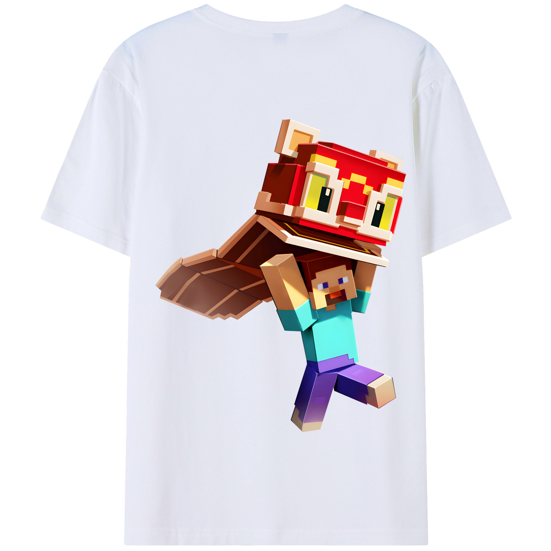 （画像用） マインクラフト ブロックの世界 Minecraft MC Block world 綿100％半袖Tシャツ（背面プリント）