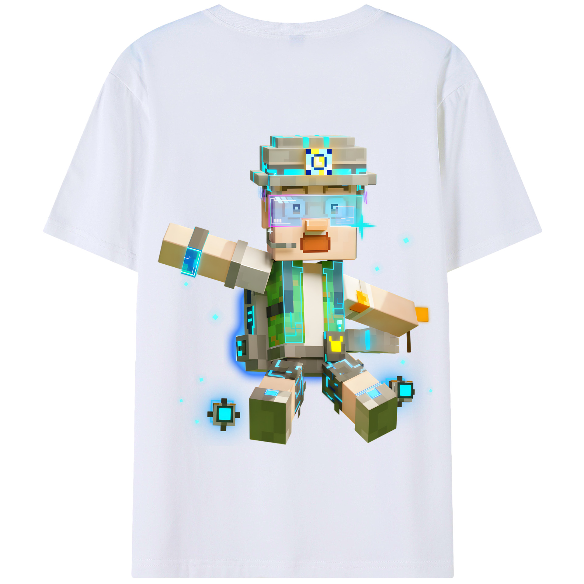 （画像用） マインクラフト ブロックの世界 Minecraft MC Block world 綿100％半袖Tシャツ（背面プリント）