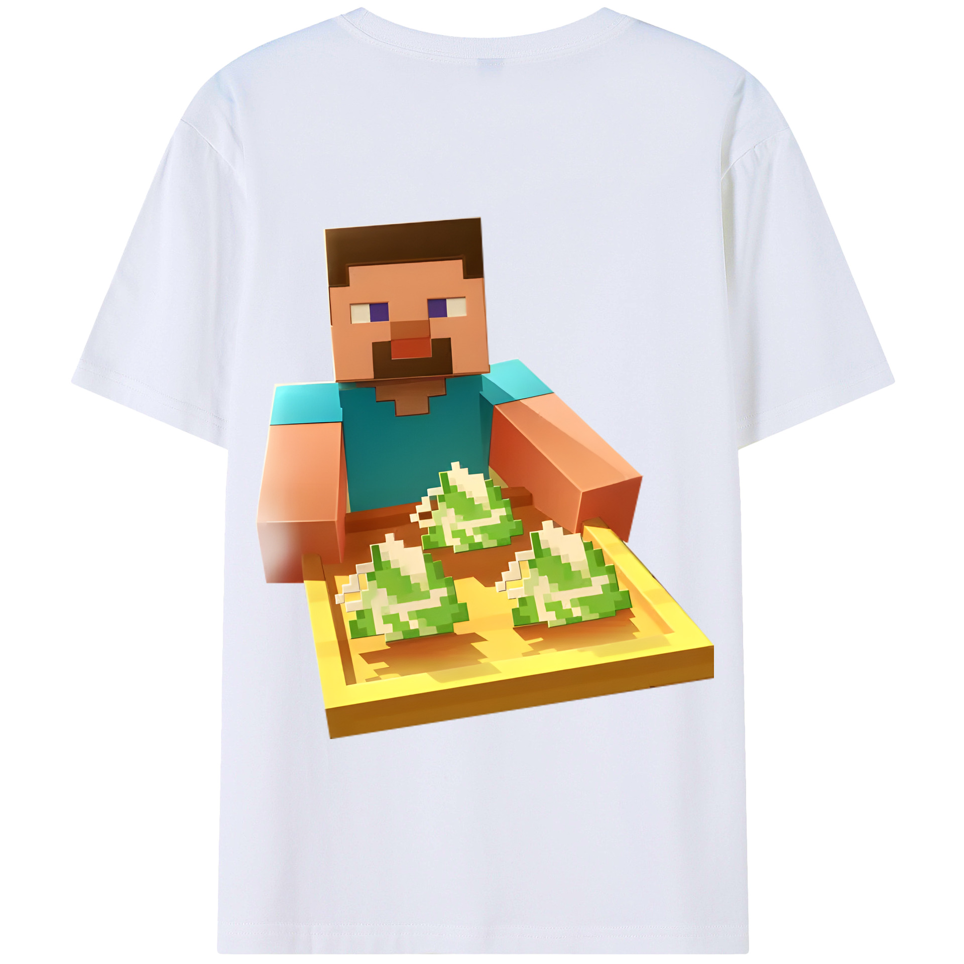 （画像用） マインクラフト ブロックの世界 Minecraft MC Block world 綿100％半袖Tシャツ（背面プリント）