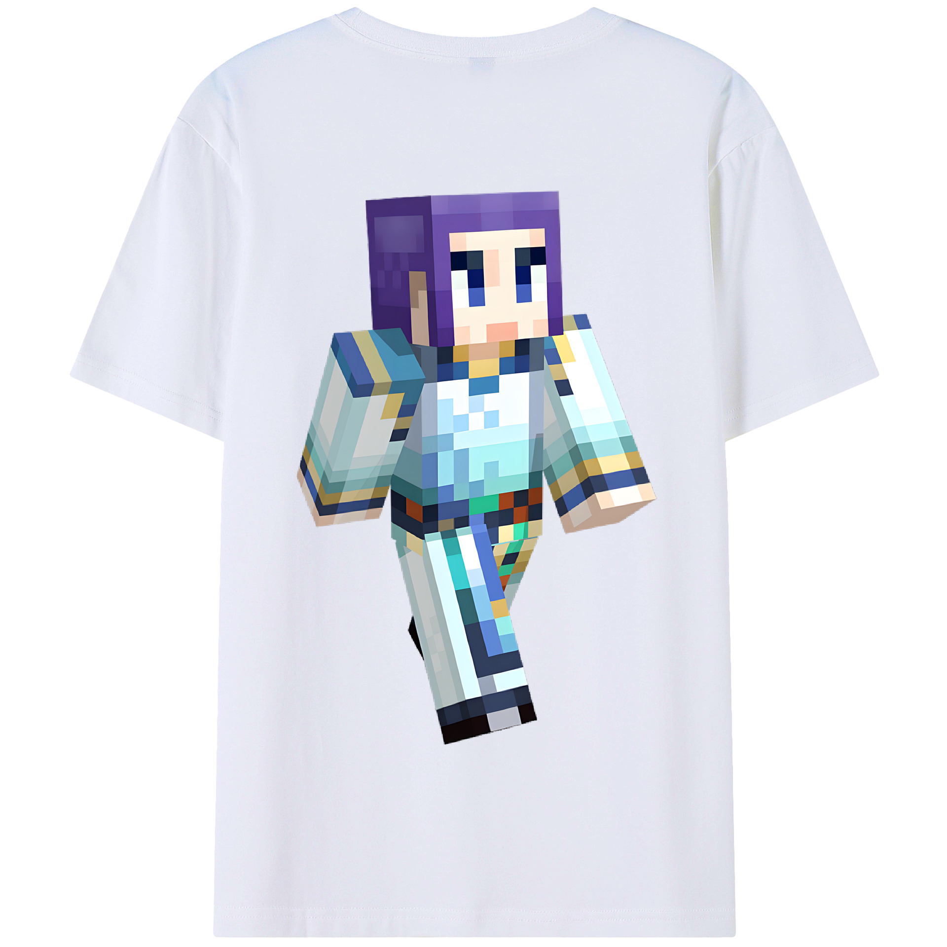 （画像用） マインクラフト ブロックの世界 Minecraft MC Block world 綿100％半袖Tシャツ（背面プリント）
