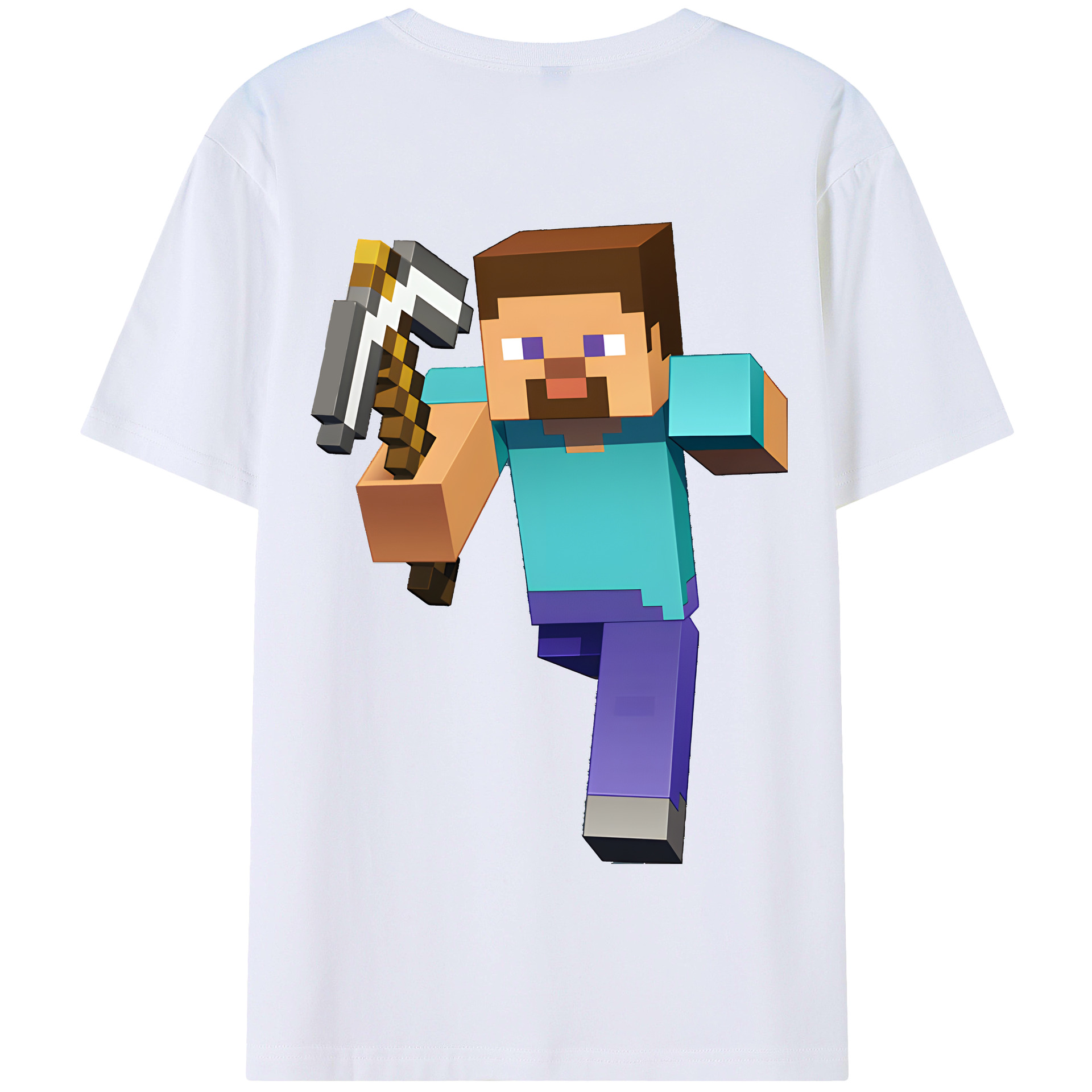 （画像用） マインクラフト ブロックの世界 Minecraft MC Block world 綿100％半袖Tシャツ（背面プリント）
