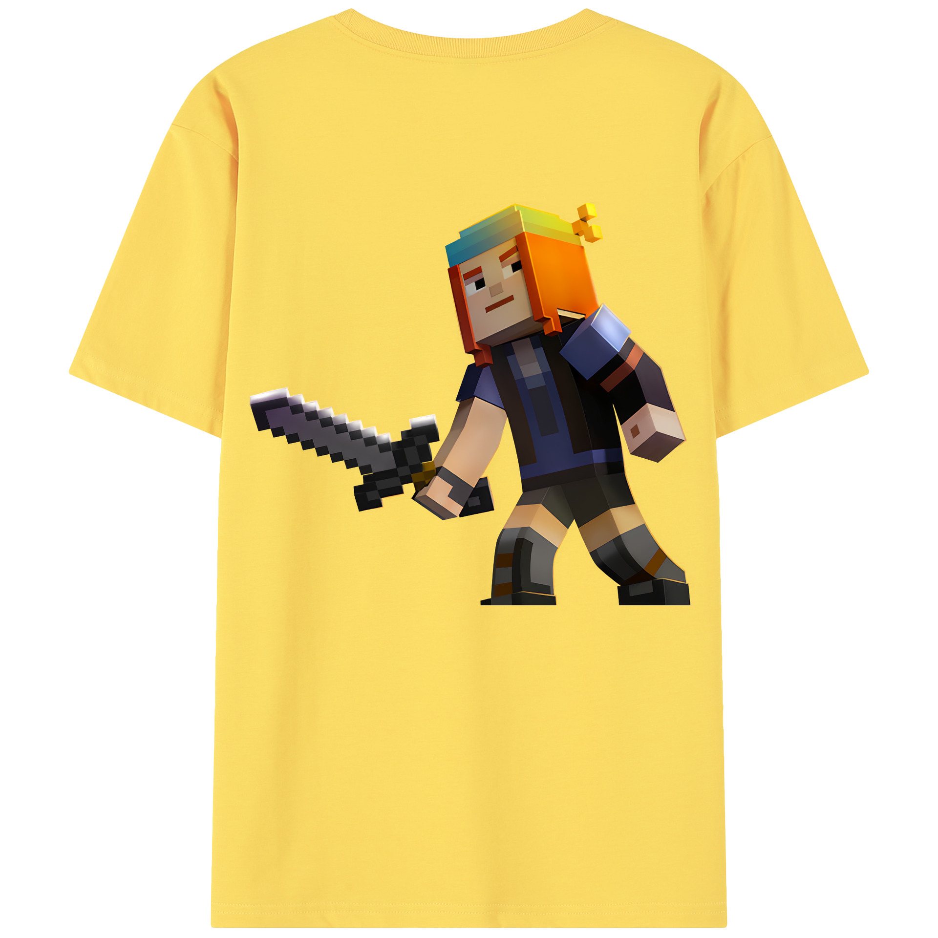 （画像用） マインクラフト ブロックの世界 Minecraft MC Block world 綿100％半袖Tシャツ（背面プリント）