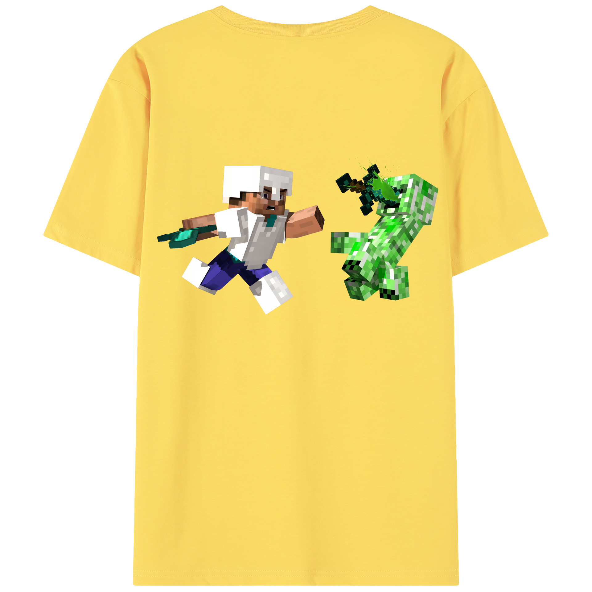 （画像用） マインクラフト ブロックの世界 Minecraft MC Block world 綿100％半袖Tシャツ（背面プリント）